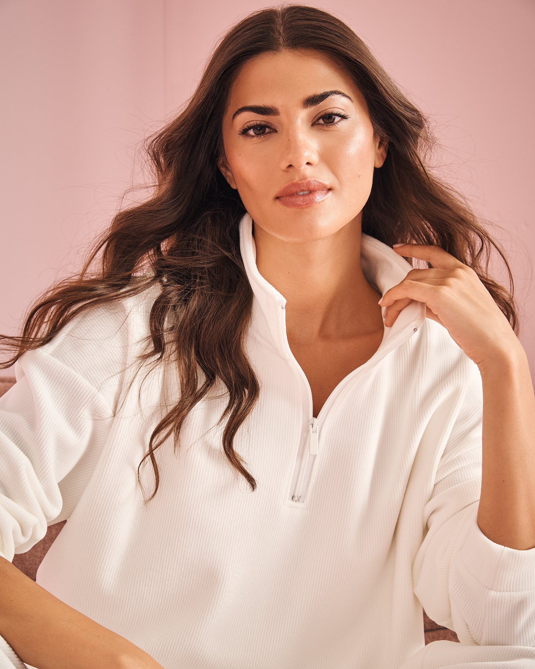 LA VIE EN ROSE Heavy Ribbed Half-zip Sweatshirt White 50100098 - View1