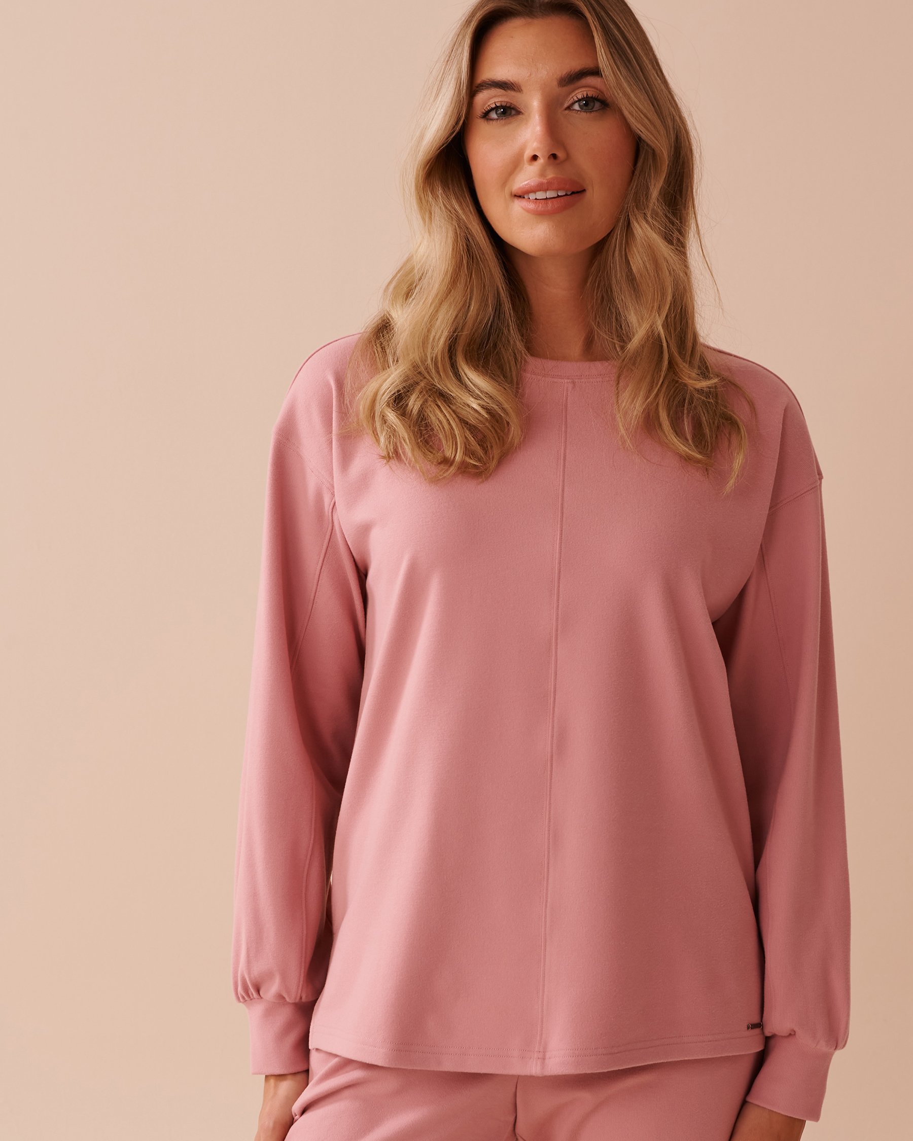 LA VIE EN ROSE Lightly Ribbed Crew Neck Sweatshirt Old Pink 50100099 - View1