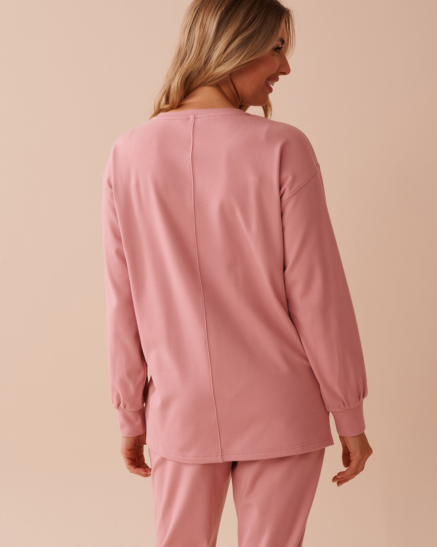 LA VIE EN ROSE Lightly Ribbed Crew Neck Sweatshirt Old Pink 50100099 - View2