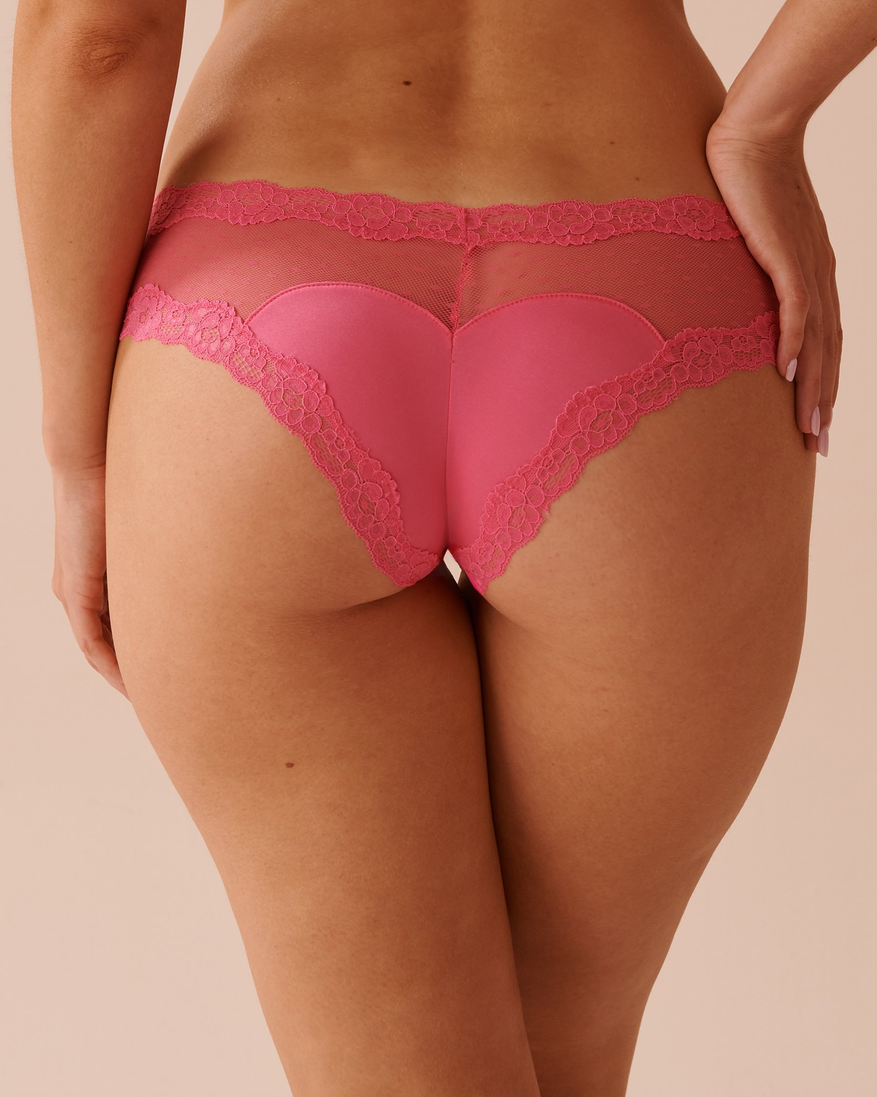 LA VIE EN ROSE Heart-shaped Microfiber and Lace Trim Cheeky Panty Pink Passion 20200566 - View2