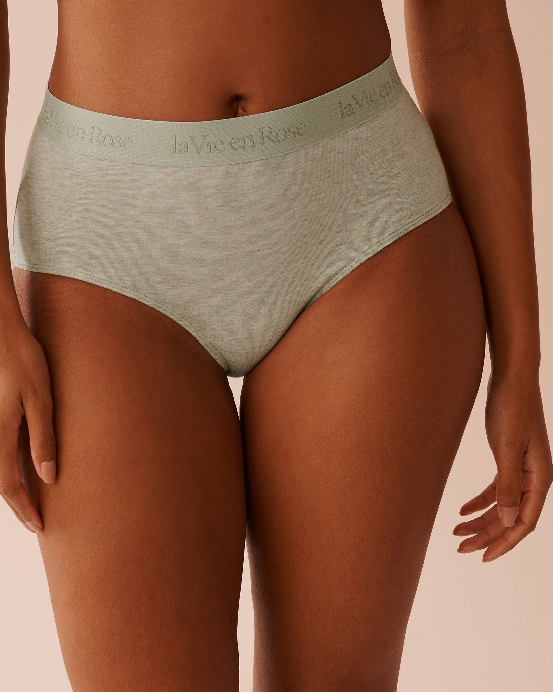 LA VIE EN ROSE Cotton and Logo Elastic Band High Waist Bikini Panty Frosty Green 20100549 - View1