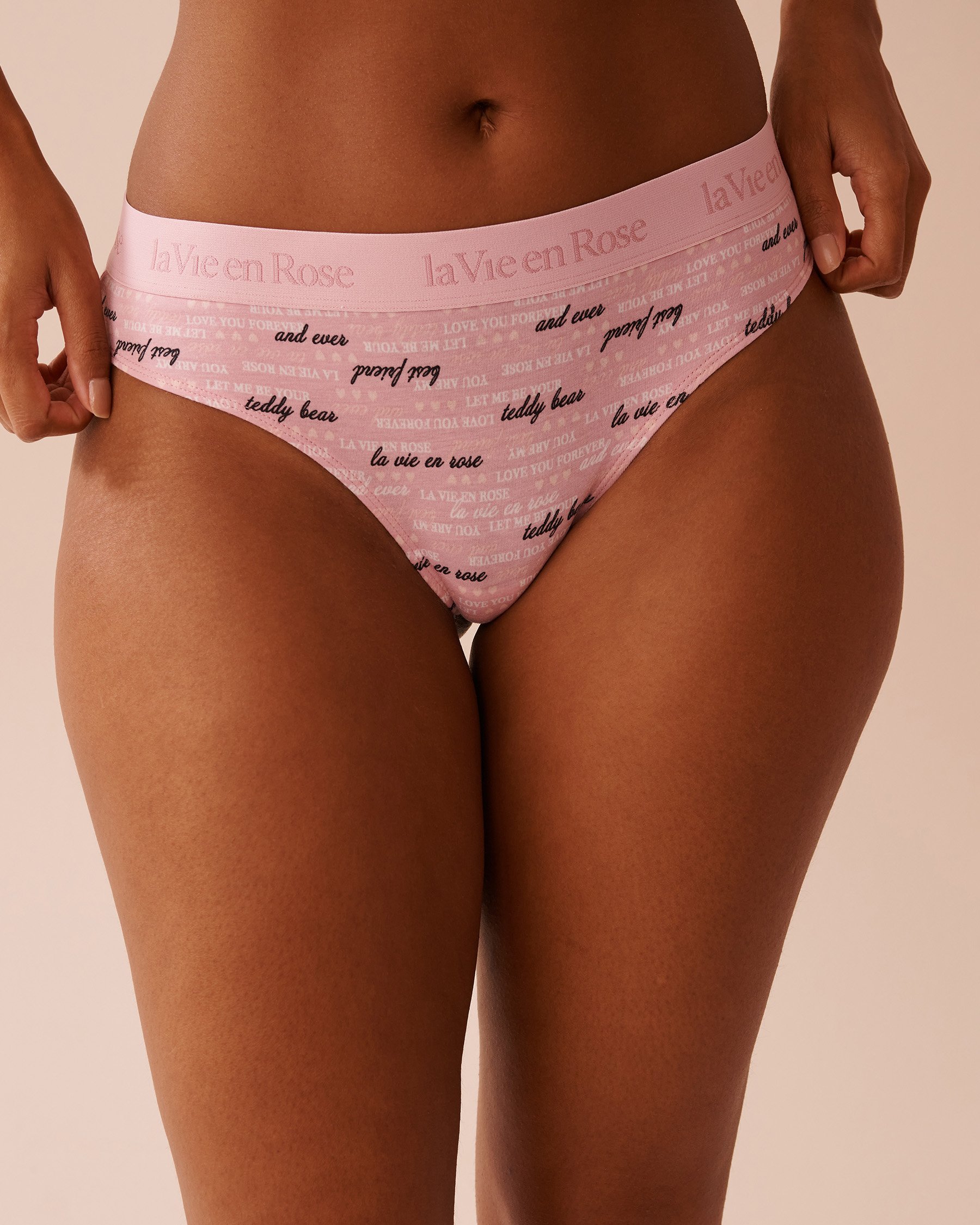 LA VIE EN ROSE Culotte tanga coton et bande élastique logo Rose tendre 20100546 - Voir1
