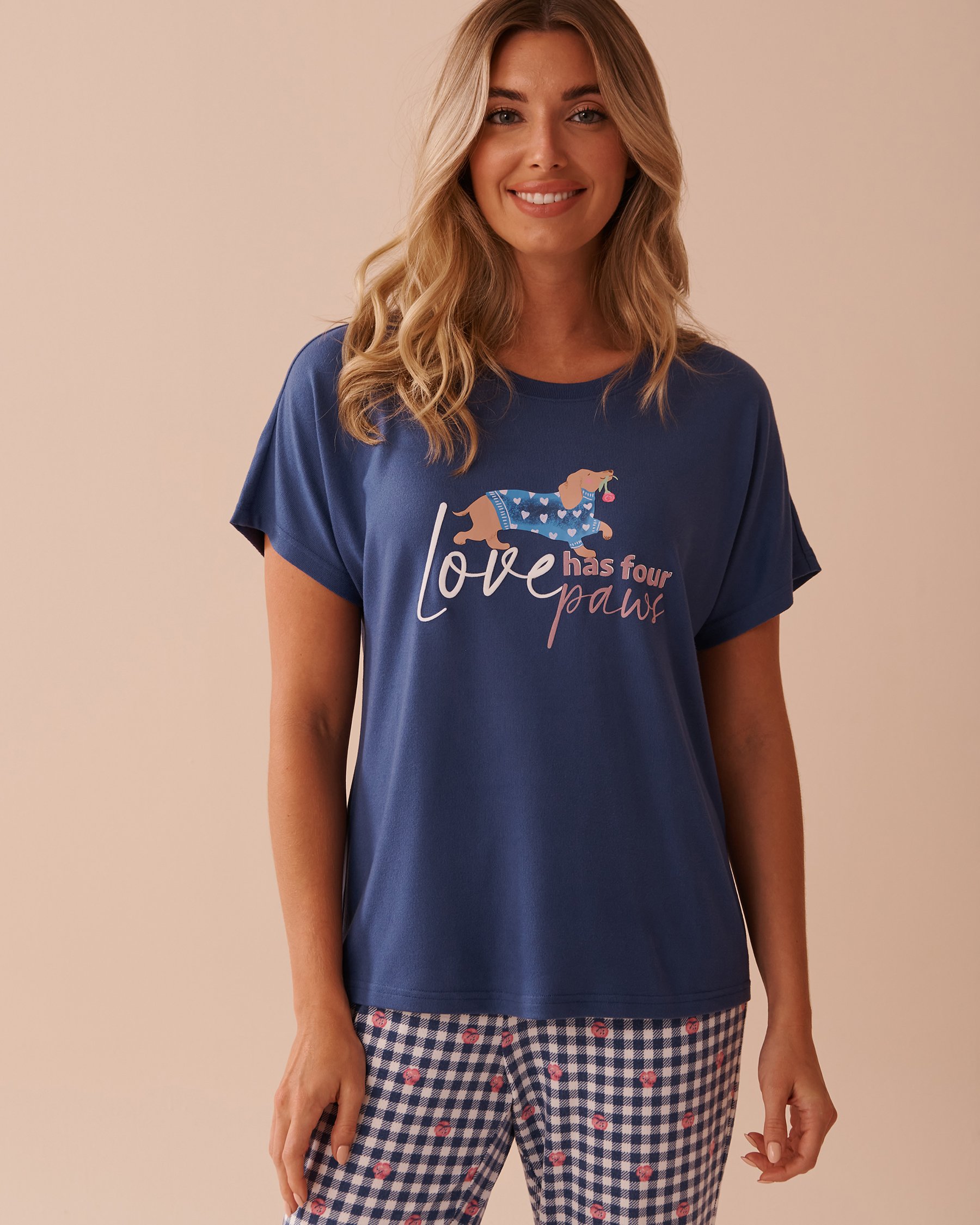 LA VIE EN ROSE Dog Print Recycled Fibers T-shirt Grey Blue 40100673 - View2