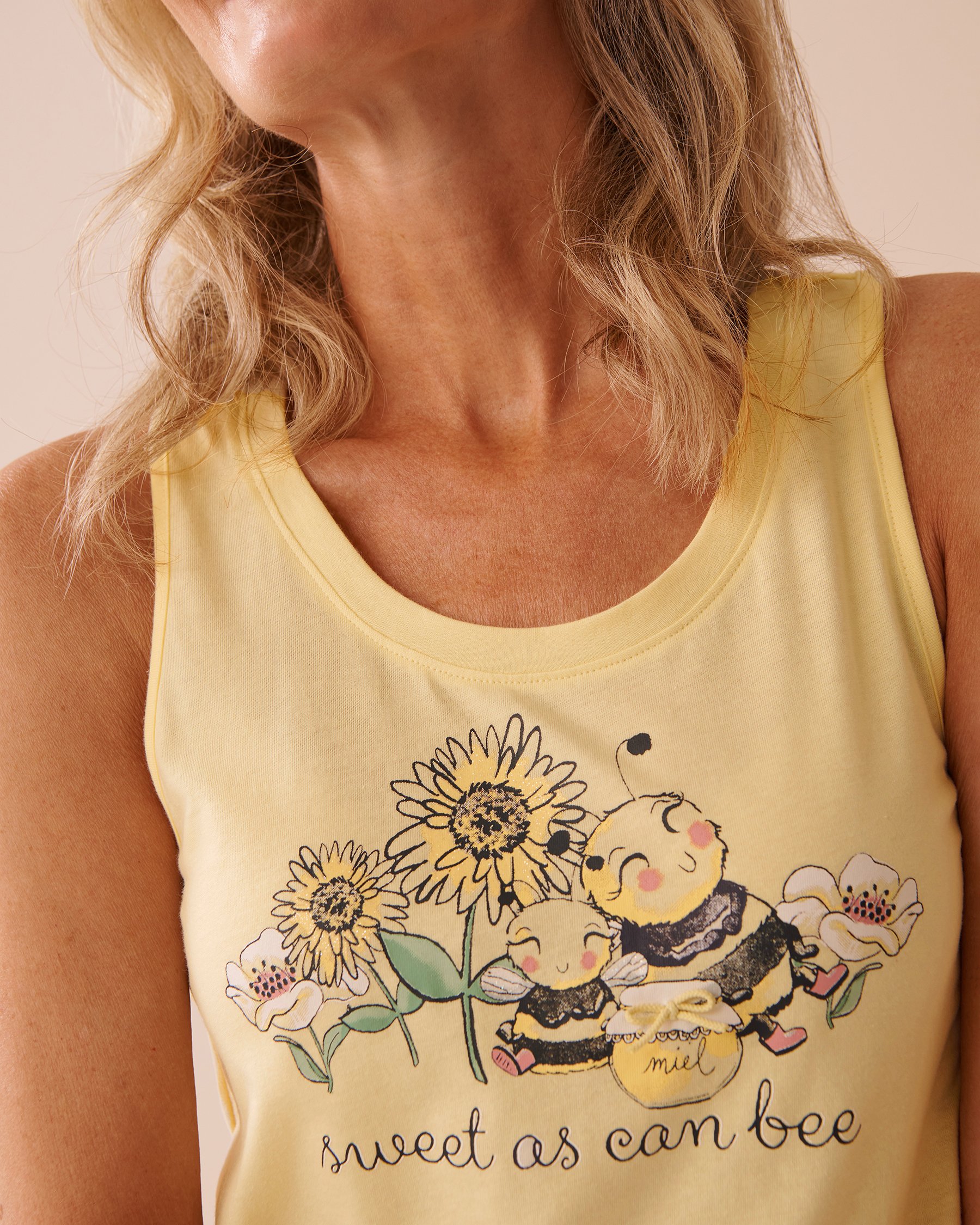LA VIE EN ROSE Bee Print Cotton Scoop Neck Cami Soft Yellow 40100691 - View3