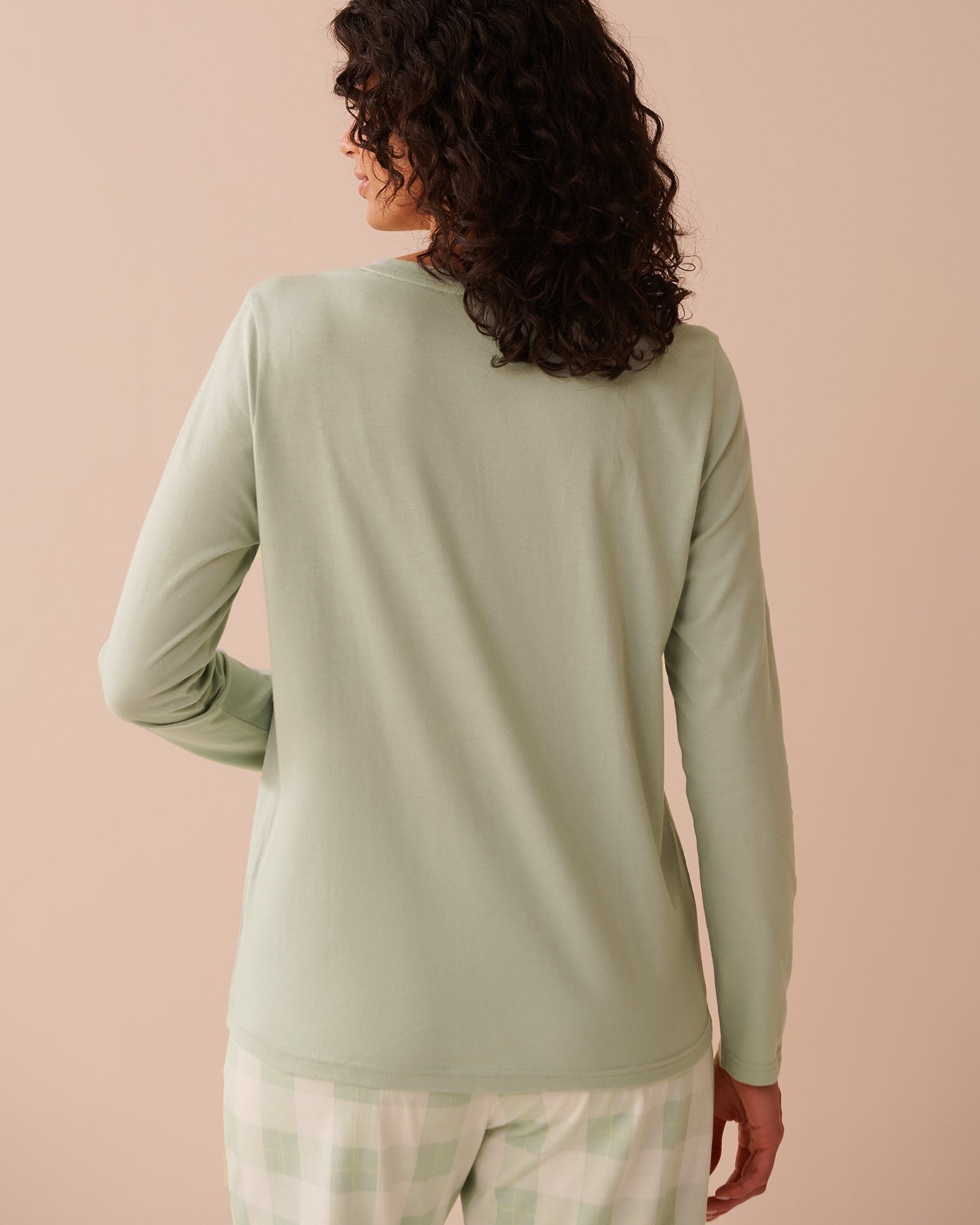 LA VIE EN ROSE Sunflower Print Cotton Long Sleeve Shirt Frosty Green 40100692 - View2