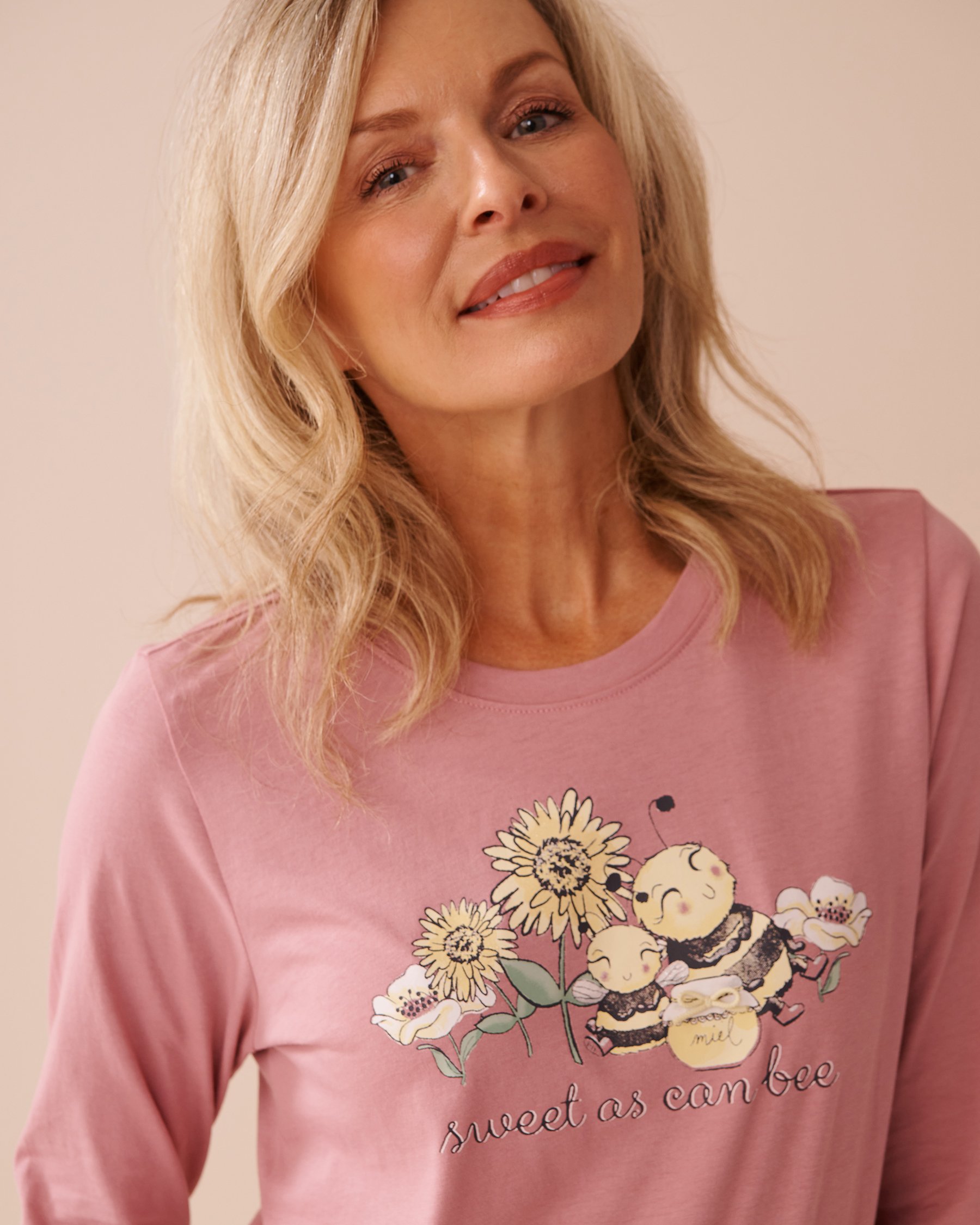 LA VIE EN ROSE Bee Print Cotton Long Sleeve Shirt Old Pink 40100692 - View3