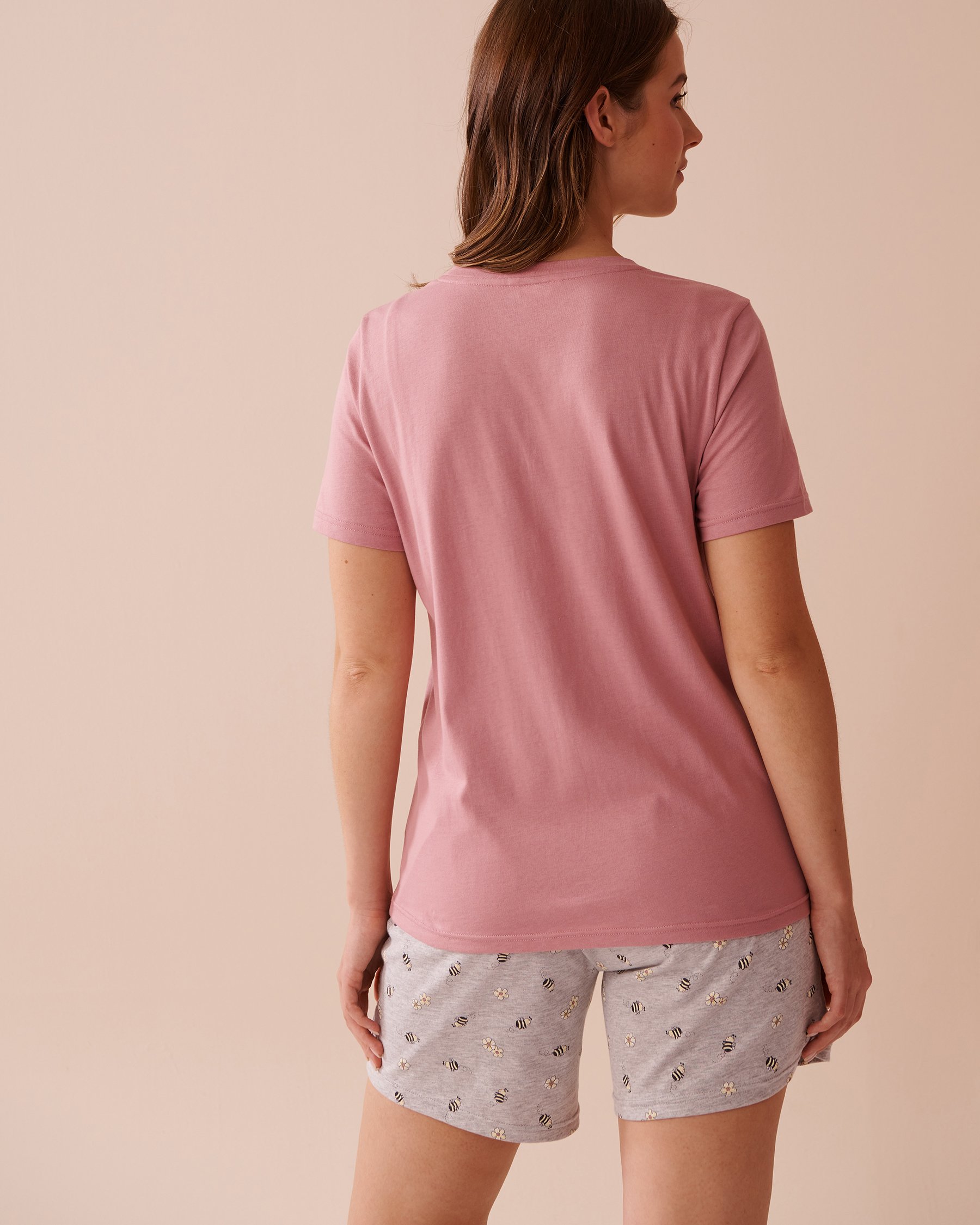 LA VIE EN ROSE Sunflower Print Cotton Crew Neck T-shirt Old Pink 40100693 - View5