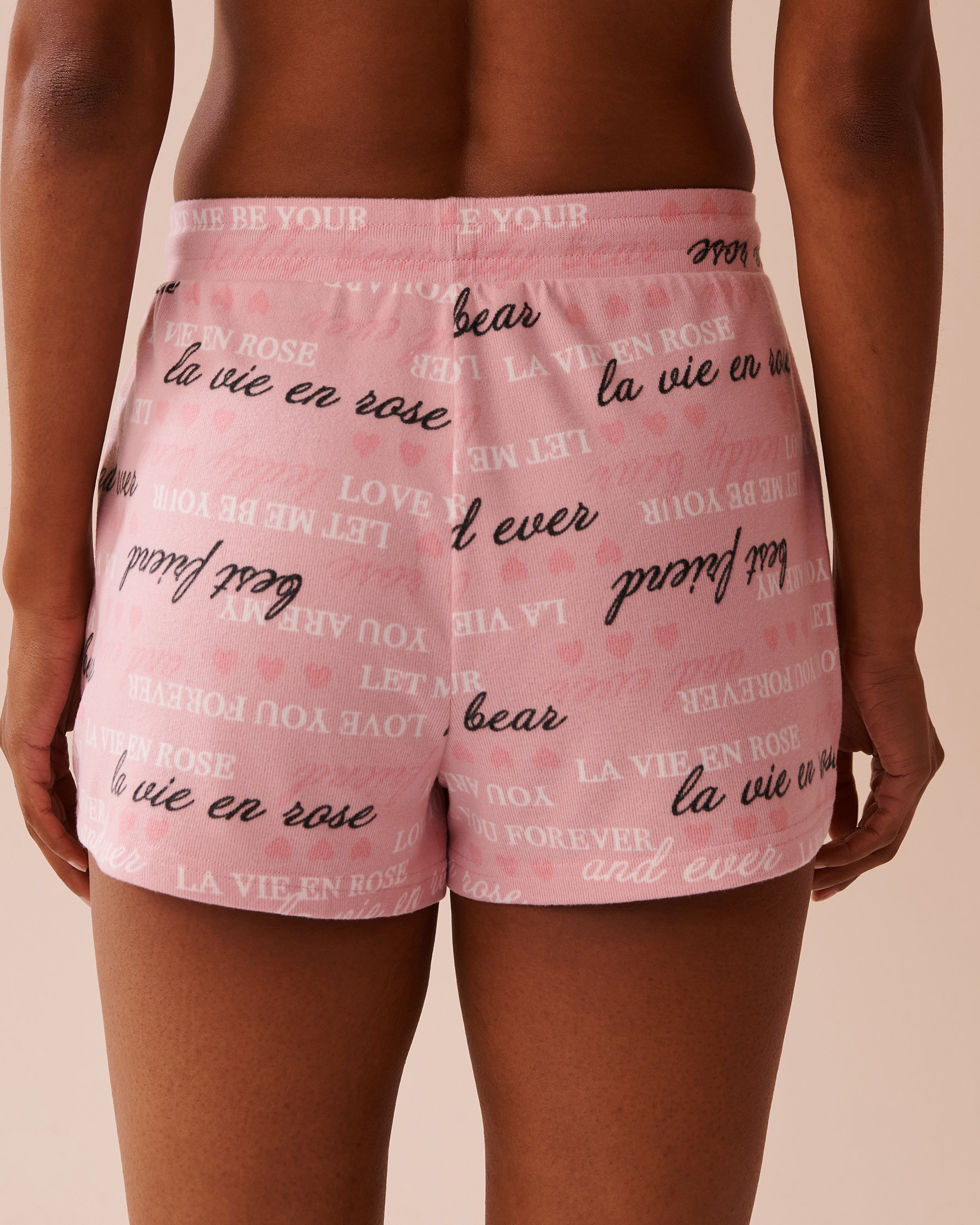 LA VIE EN ROSE Heart and Letter Print Recycled Fibers Pajama Shorts Blushing Pink 40200660 - View2