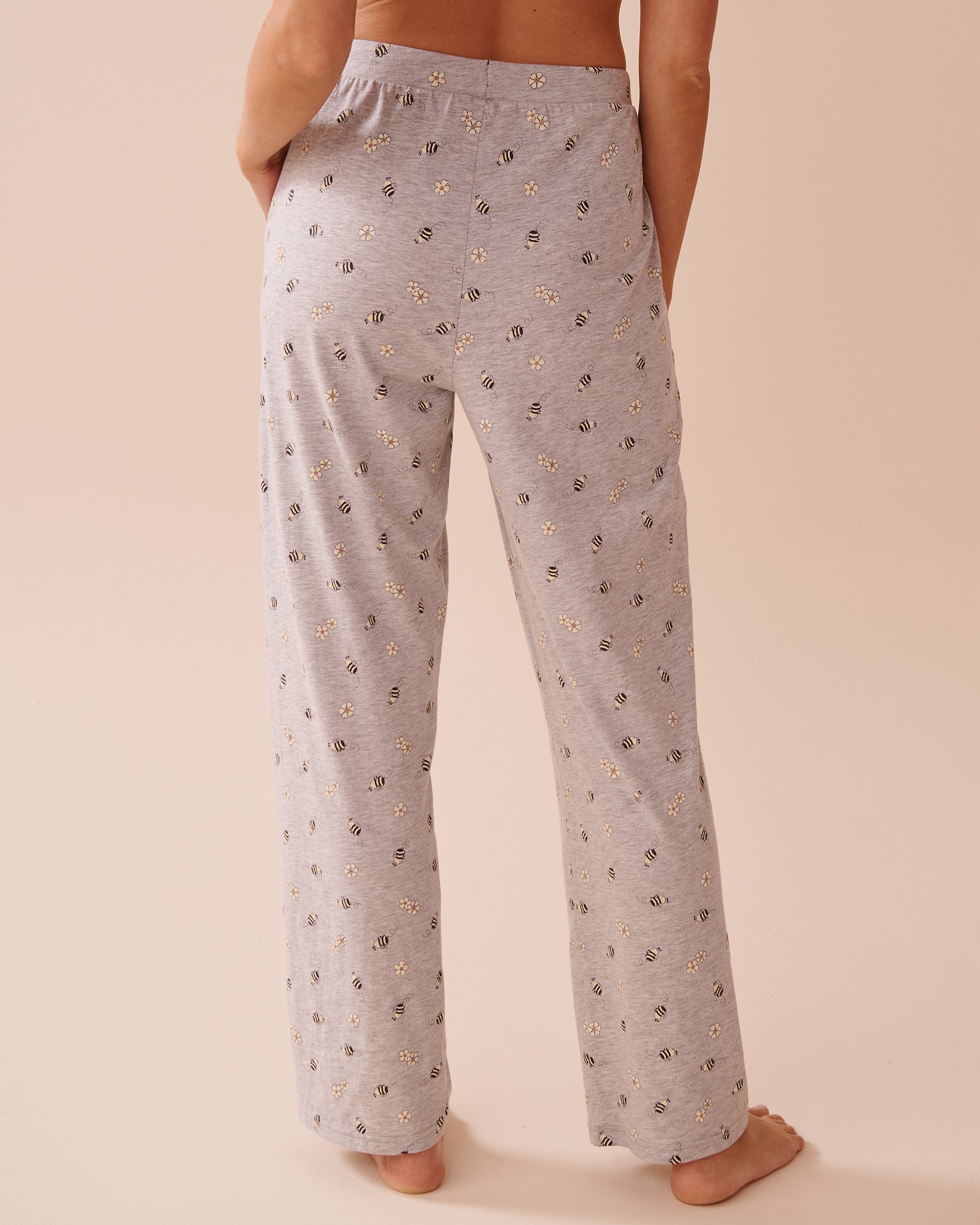 LA VIE EN ROSE Pantalon de pyjama en coton à imprimé abeille Gris/Abeilles 40200681 - Voir2