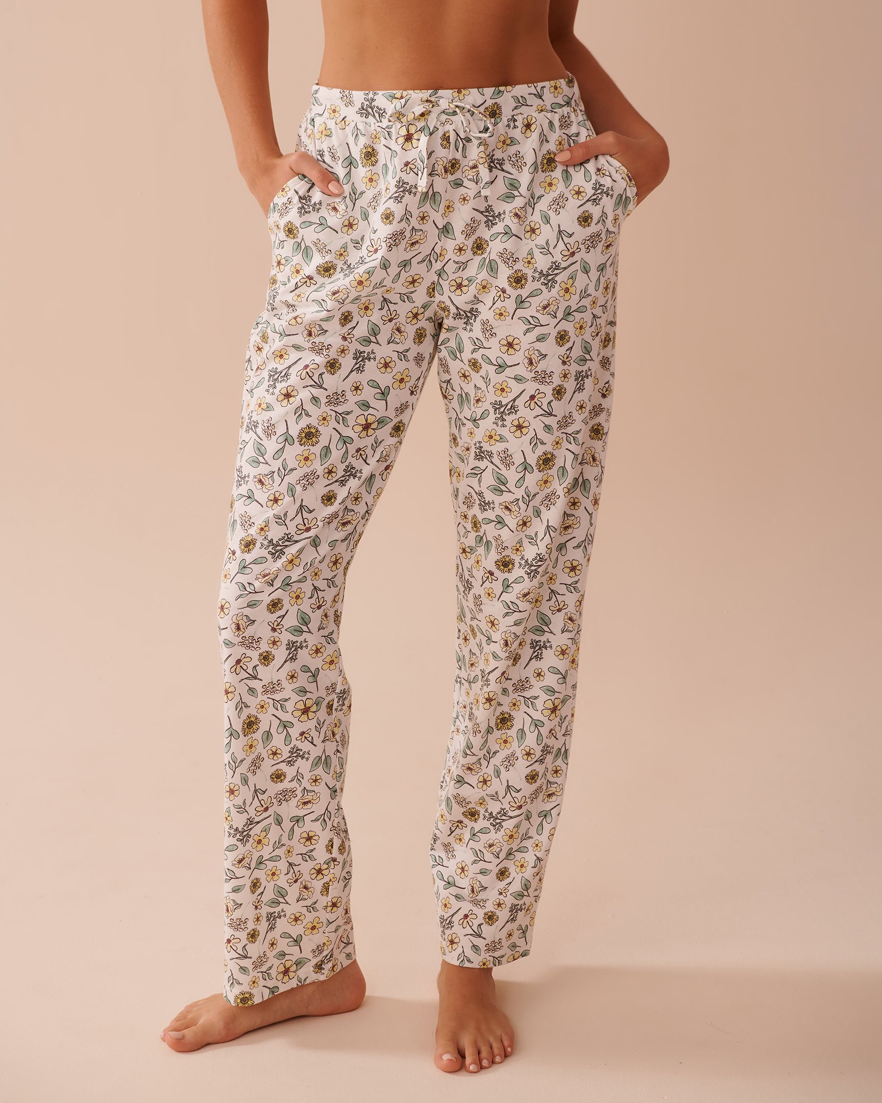 LA VIE EN ROSE Sunflower Print Cotton Pajama Pants White/Sunflowers 40200681 - View1