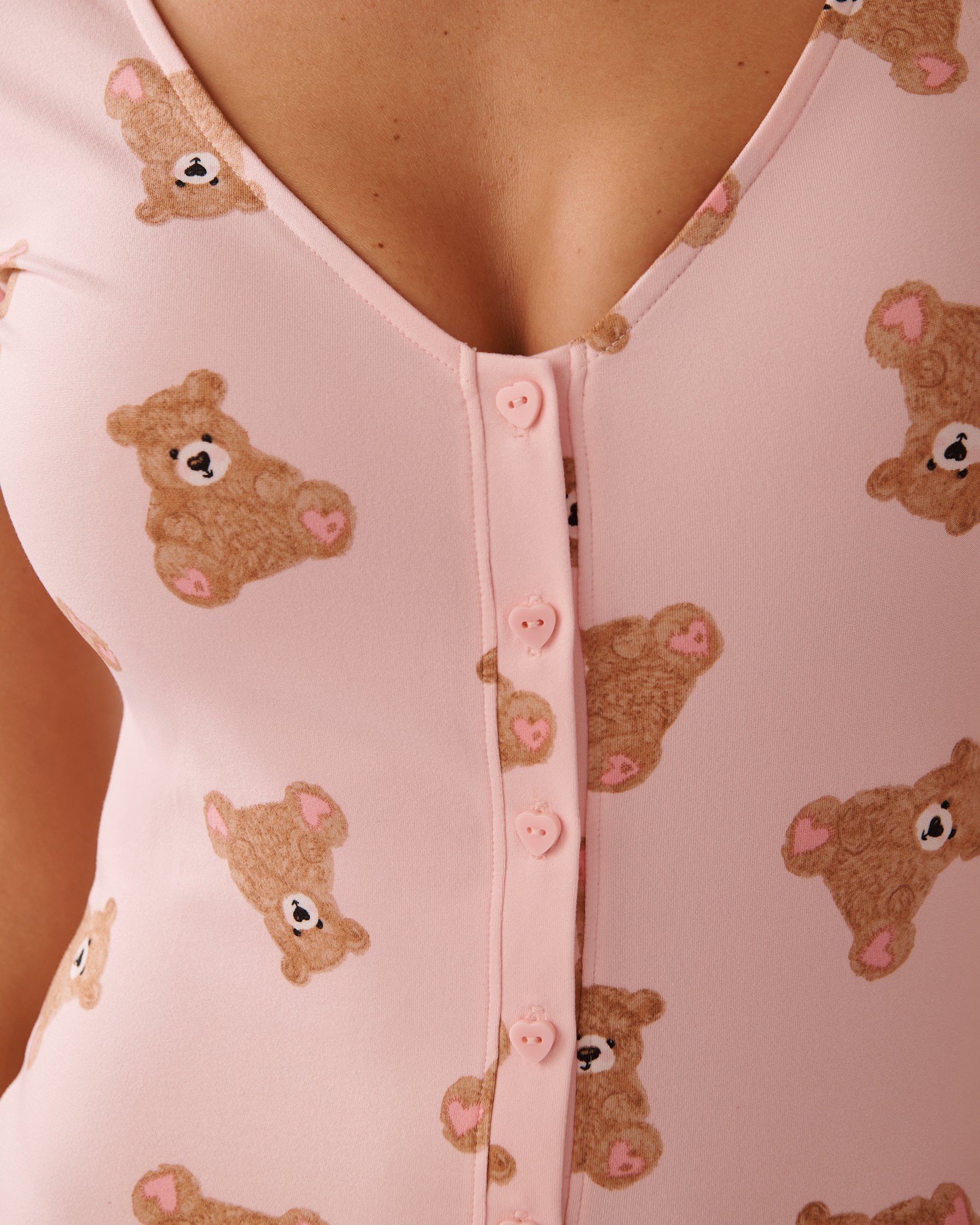 LA VIE EN ROSE Teddy Bear Print Super Soft Short Sleeve Romper Pink/Teddy Bears 40300053 - View2