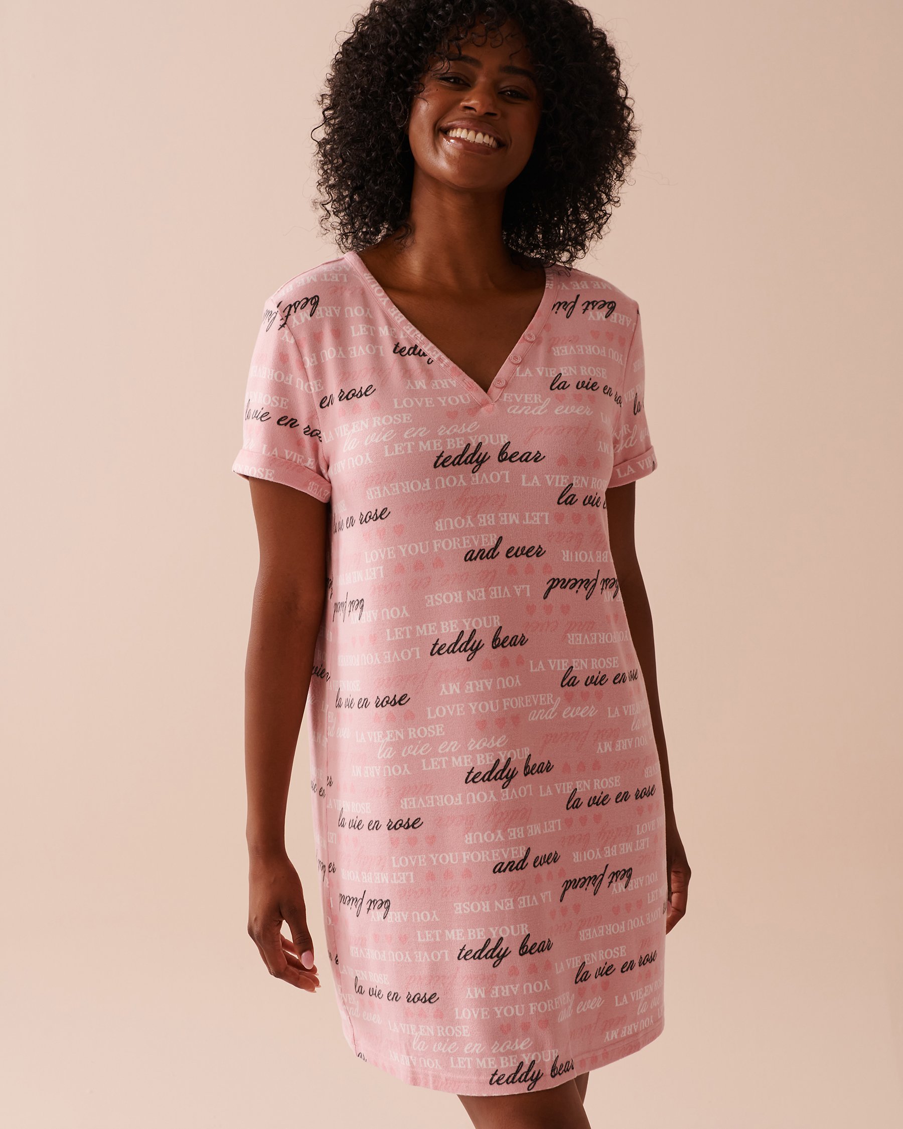 LA VIE EN ROSE Heart and Letter Print Recycled Fibers Sleepshirt Blushing Pink 40500401 - View1