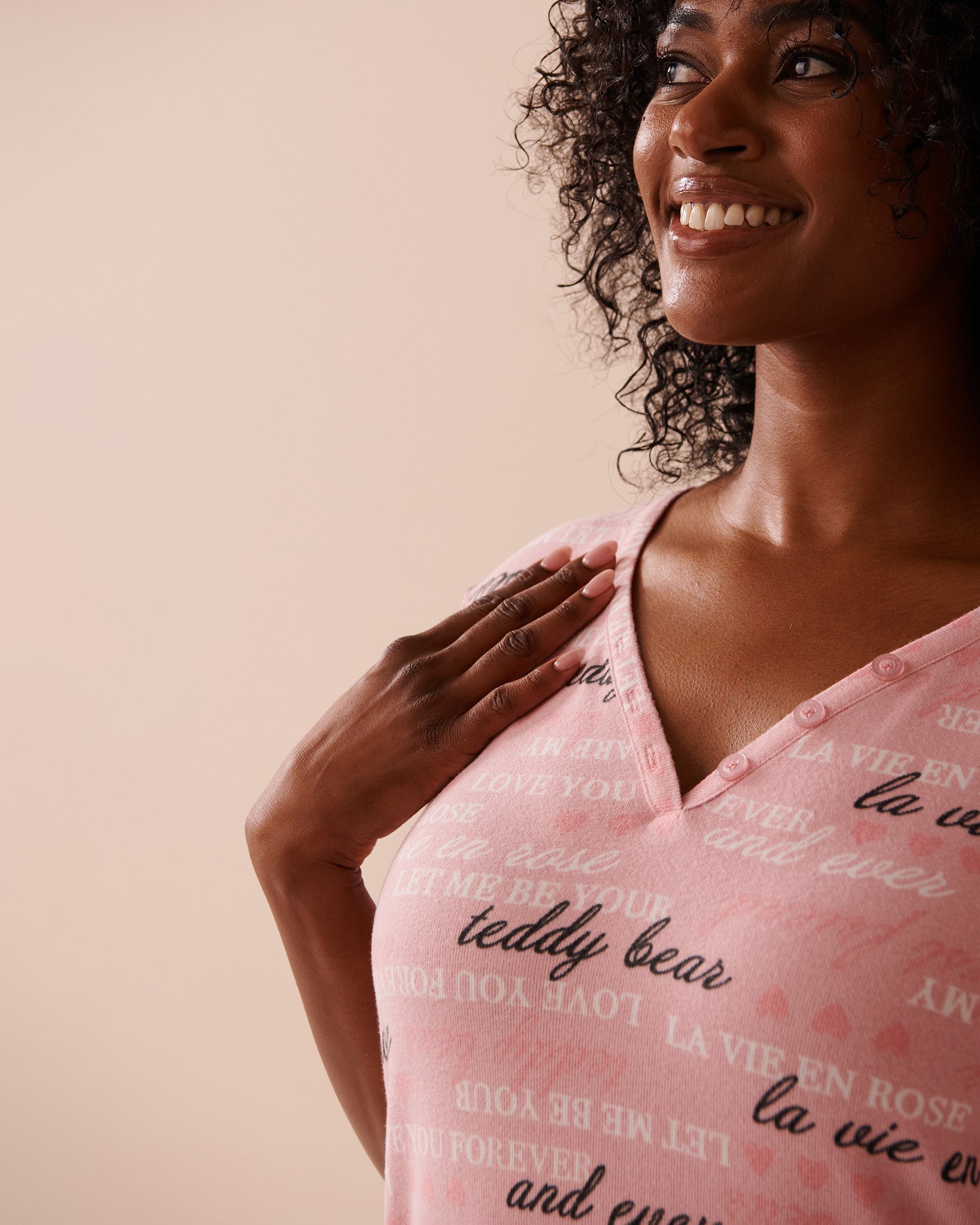 LA VIE EN ROSE Heart and Letter Print Recycled Fibers Sleepshirt Blushing Pink 40500401 - View3