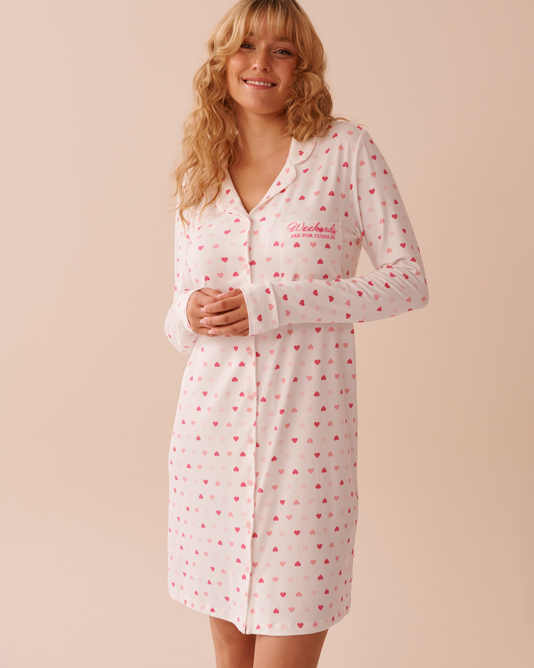 LA VIE EN ROSE Heart Print Super Soft Sleepshirt 2 White/Pink Hearts 40500410 - View1