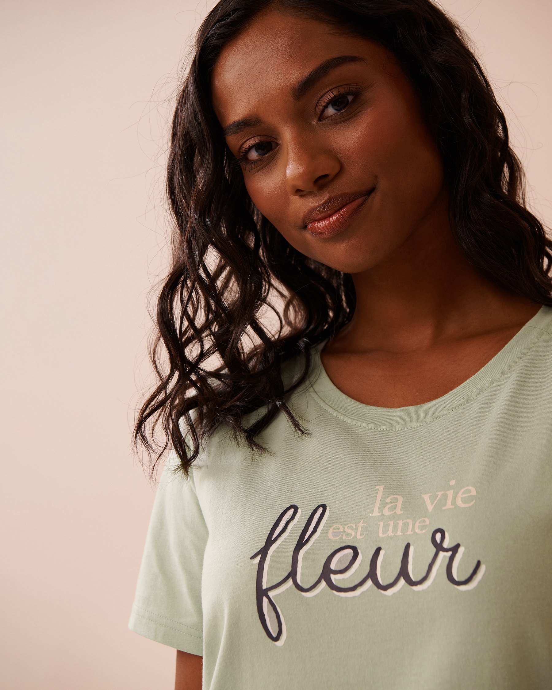 LA VIE EN ROSE Chemise de nuit manches courtes à imprimé tournesol Vert glacé 40500412 - View6