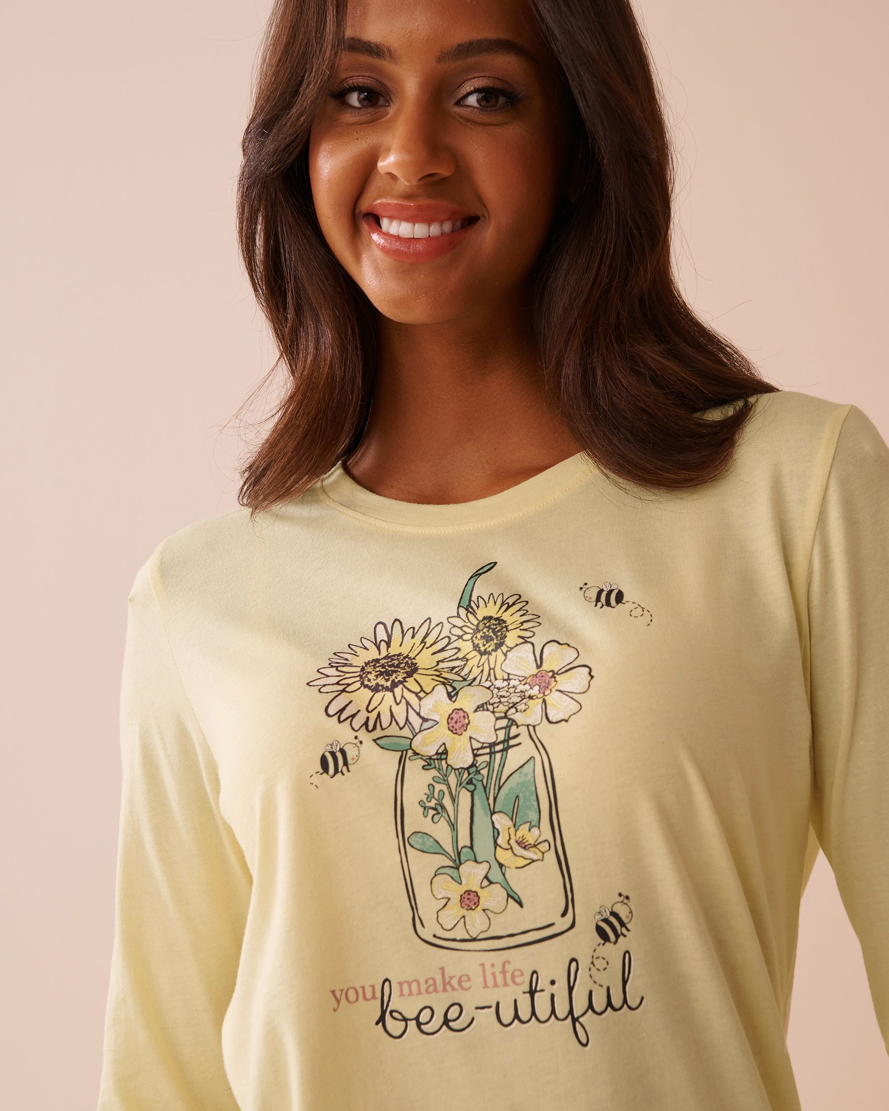 LA VIE EN ROSE Bee Print Cotton Long Sleeve Shirt Soft Yellow 40100692 - View3