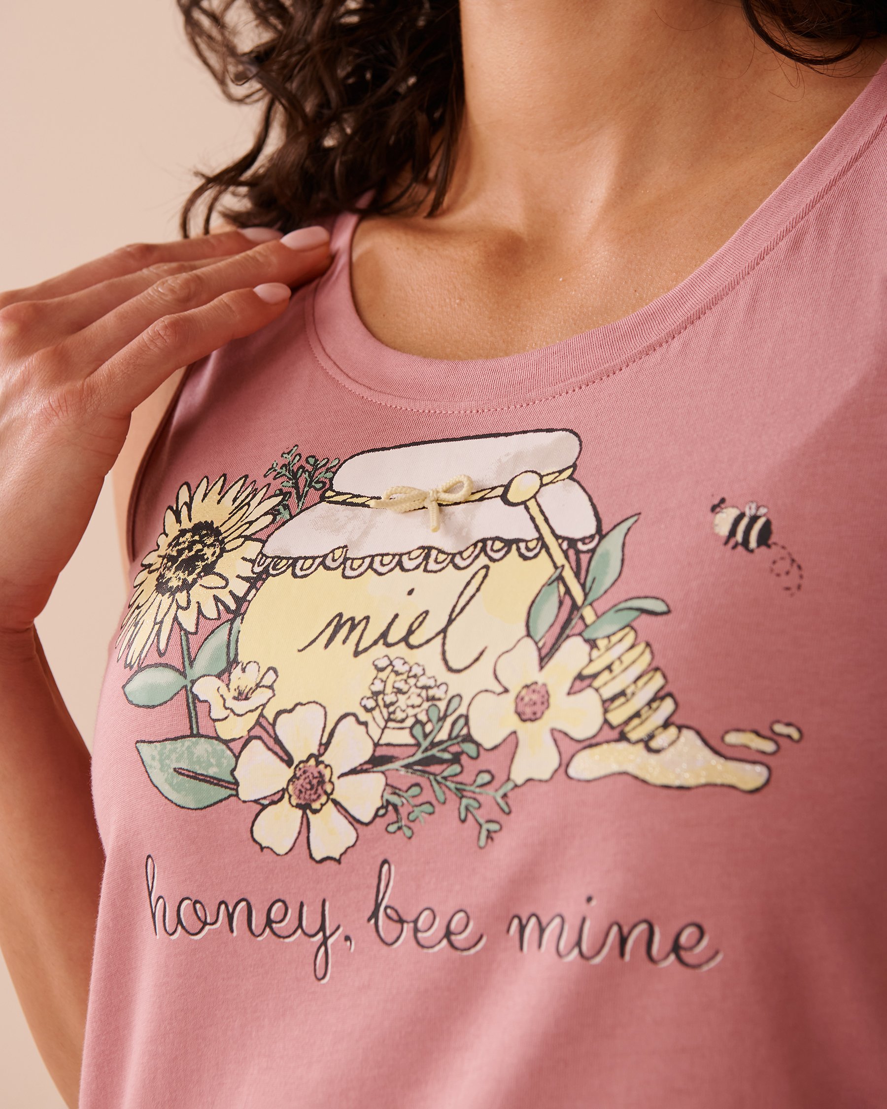 LA VIE EN ROSE Bee Print Cotton Scoop Neck Cami Old Pink 40100691 - View3