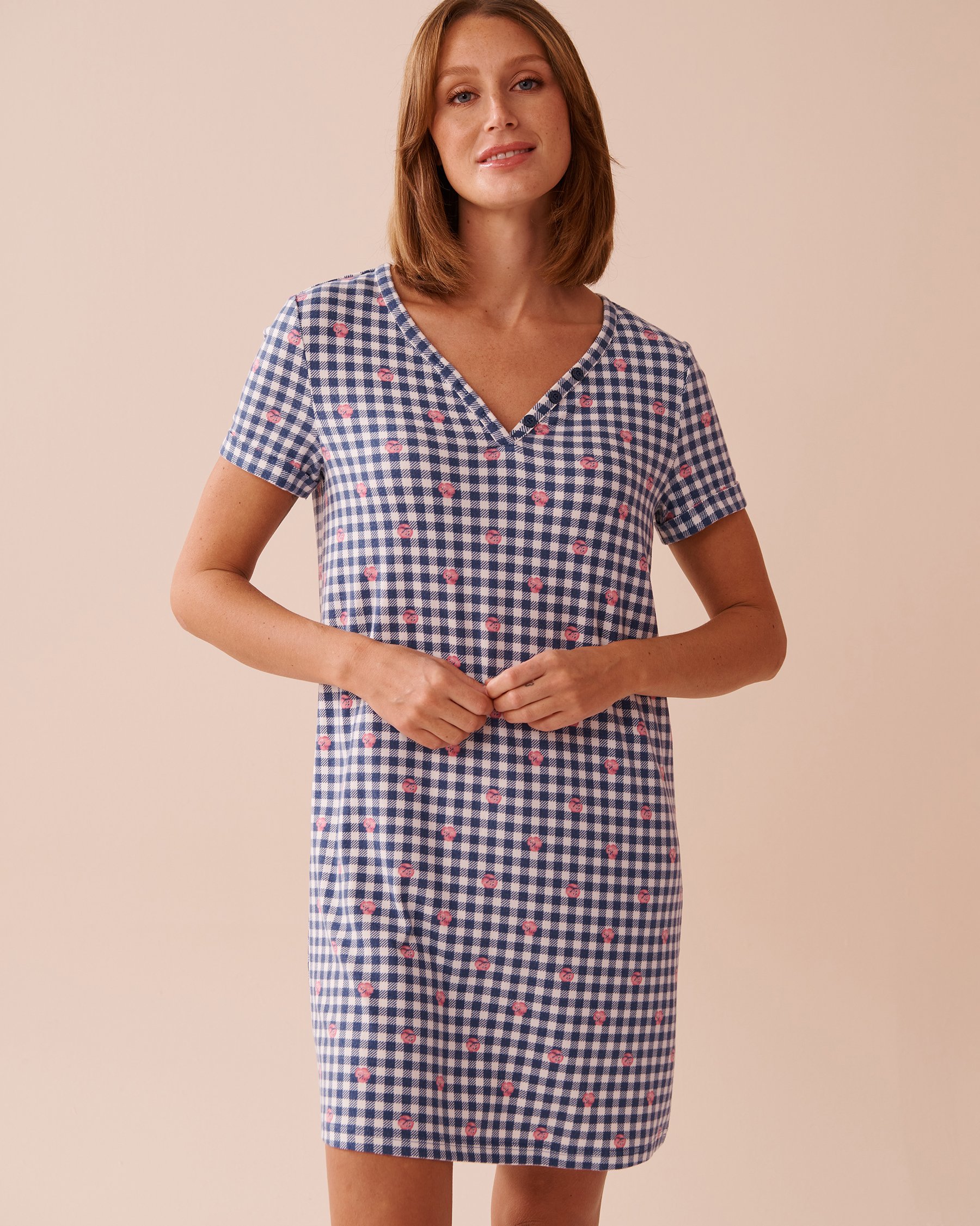 LA VIE EN ROSE Gingham Print Recycled Fibers Sleepshirt Gingham/Roses 40500401 - View1