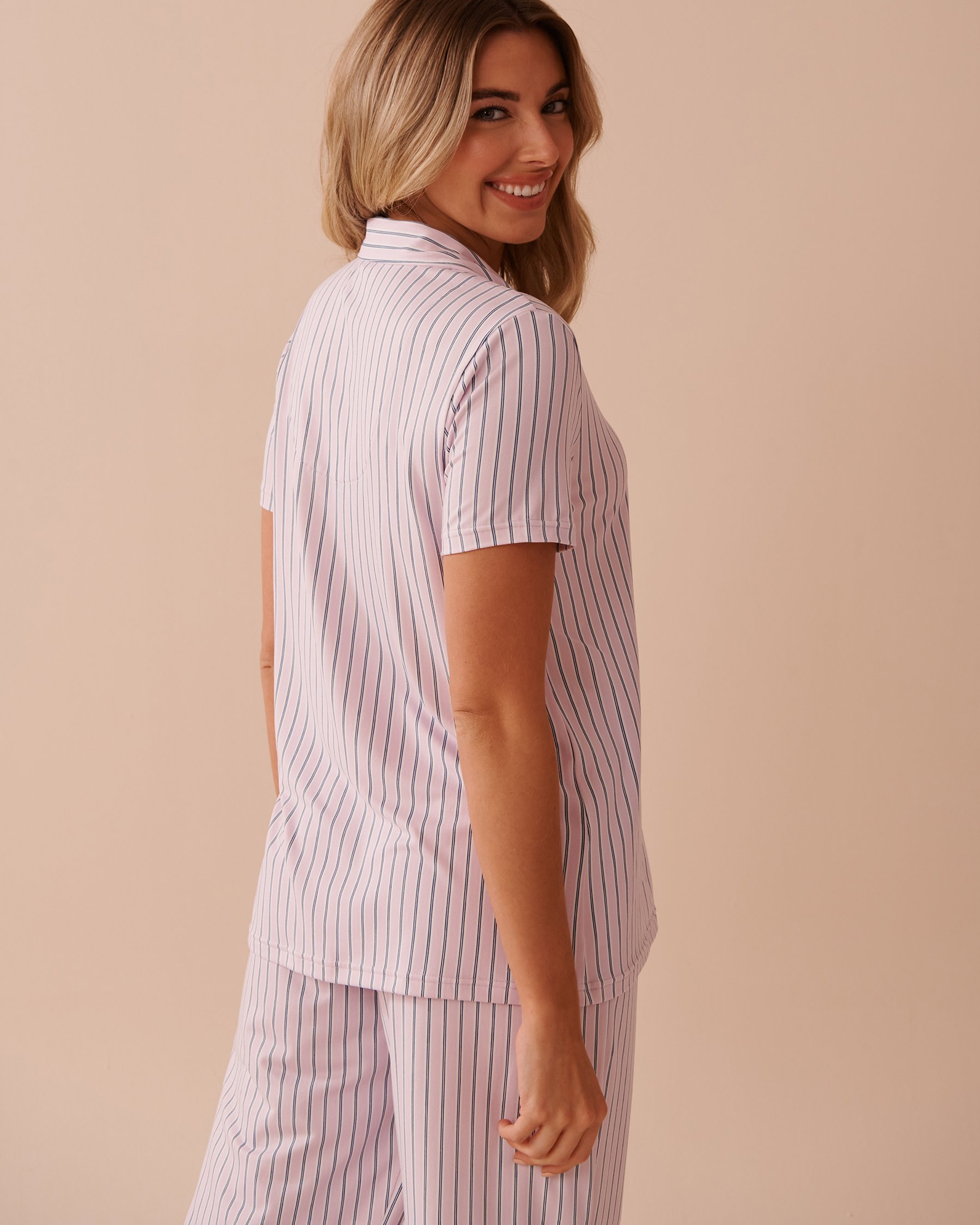 LA VIE EN ROSE Lavender Stripe Super Soft Button-down Shirt Lavender Stripes 40100678 - View2