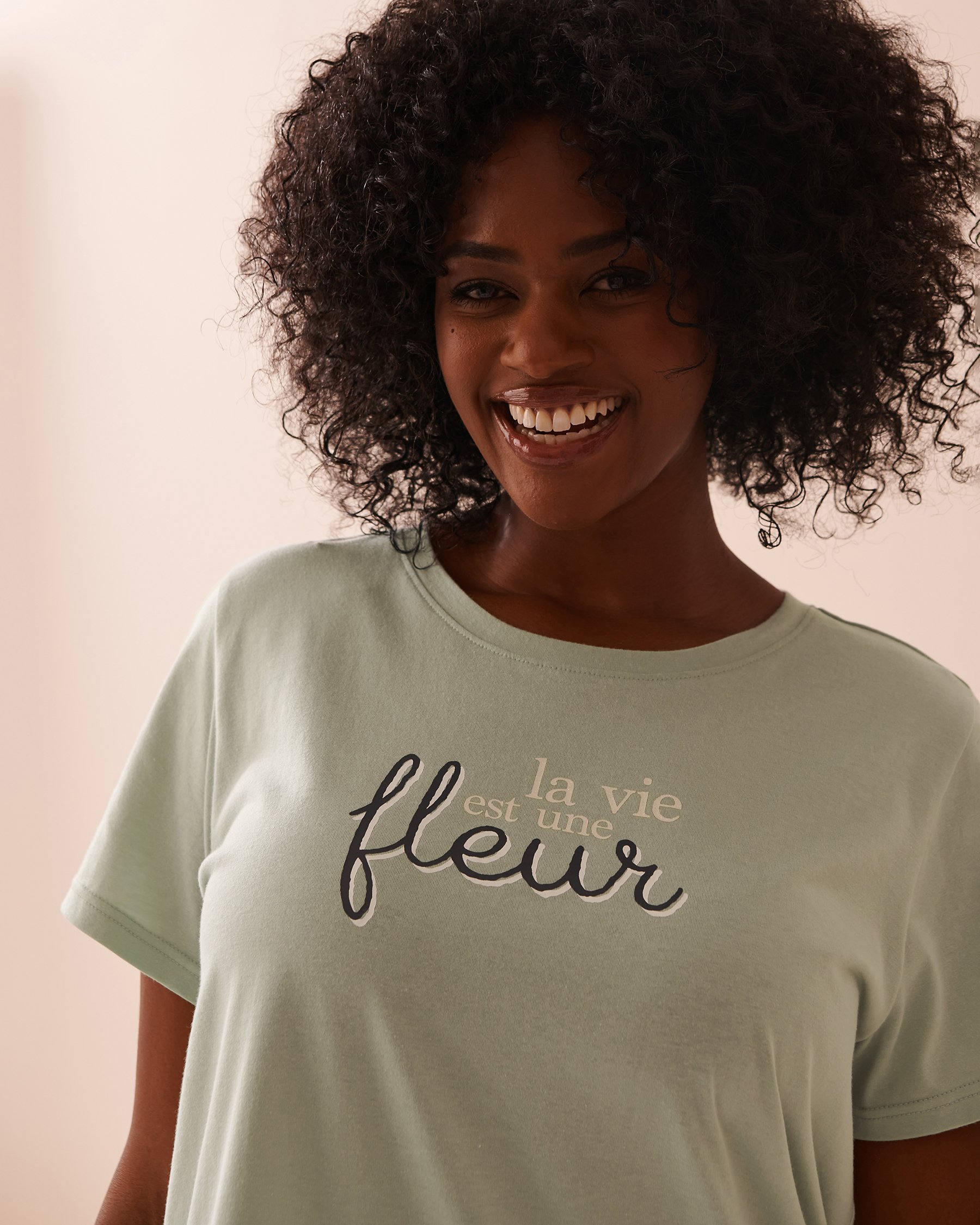 LA VIE EN ROSE Sunflower Print Cotton Short Sleeve Sleepshirt Frosty Green 40500412 - View3