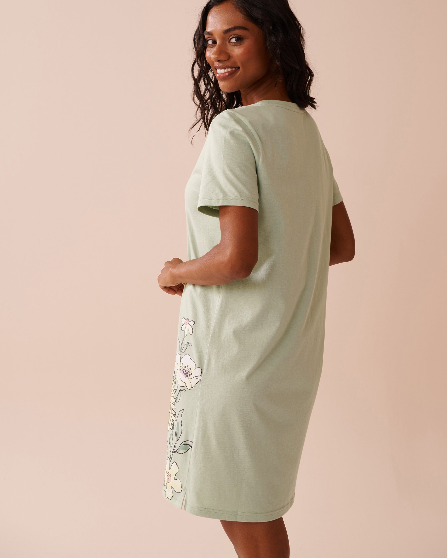LA VIE EN ROSE Sunflower Print Cotton Short Sleeve Sleepshirt Frosty Green 40500412 - View5