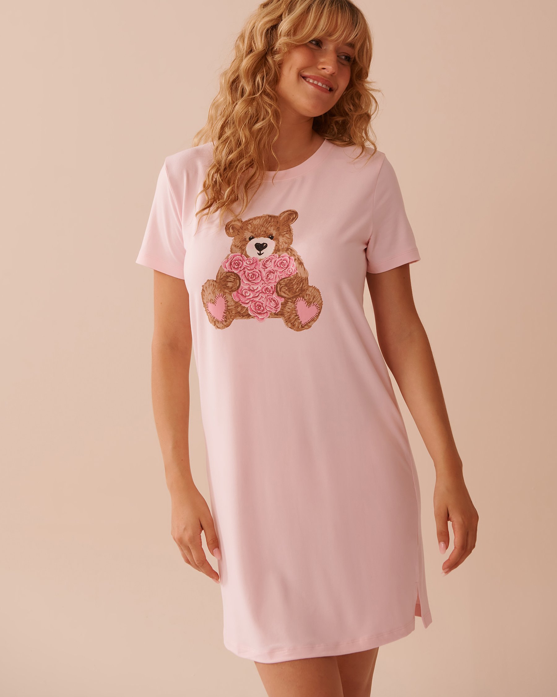LA VIE EN ROSE Teddy Bear Print Super Soft Sleepshirt 3 Fairy Pink 40500411 - View1