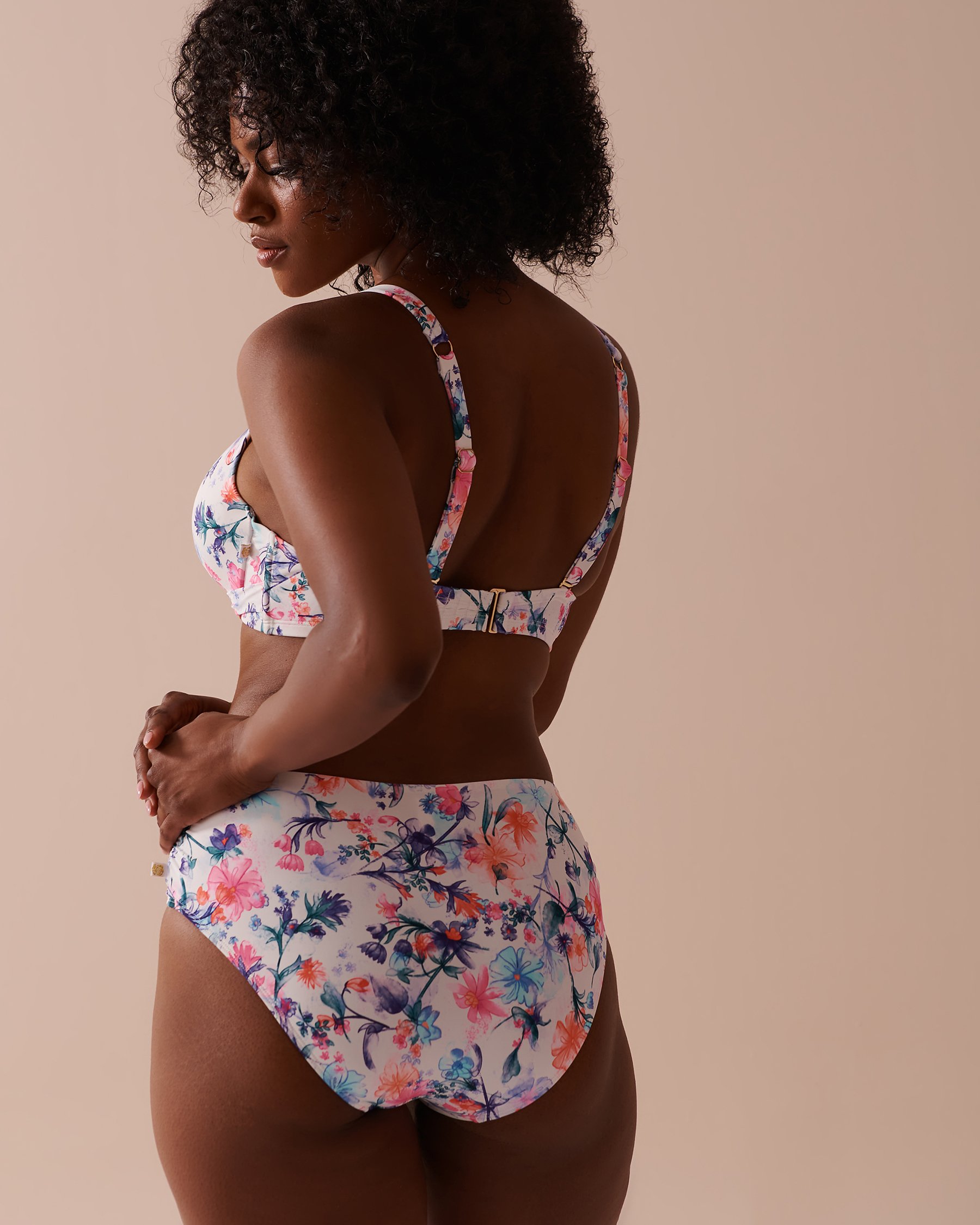 LA VIE EN ROSE AQUA WATERCOLOUR D Cup Plunge Bikini Top Watercolour Flowers 70200151 - View6