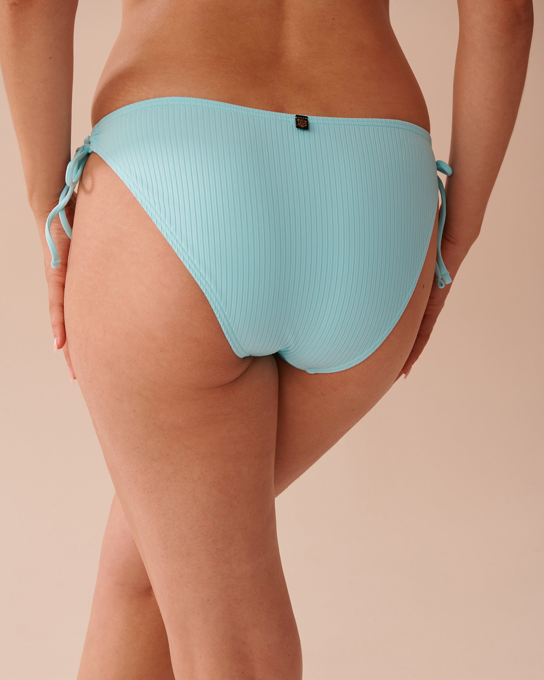LA VIE EN ROSE AQUA CYAN BLUE Textured Side Tie Brazilian Bikini Bottom Cyan Blue 70300638 - View6