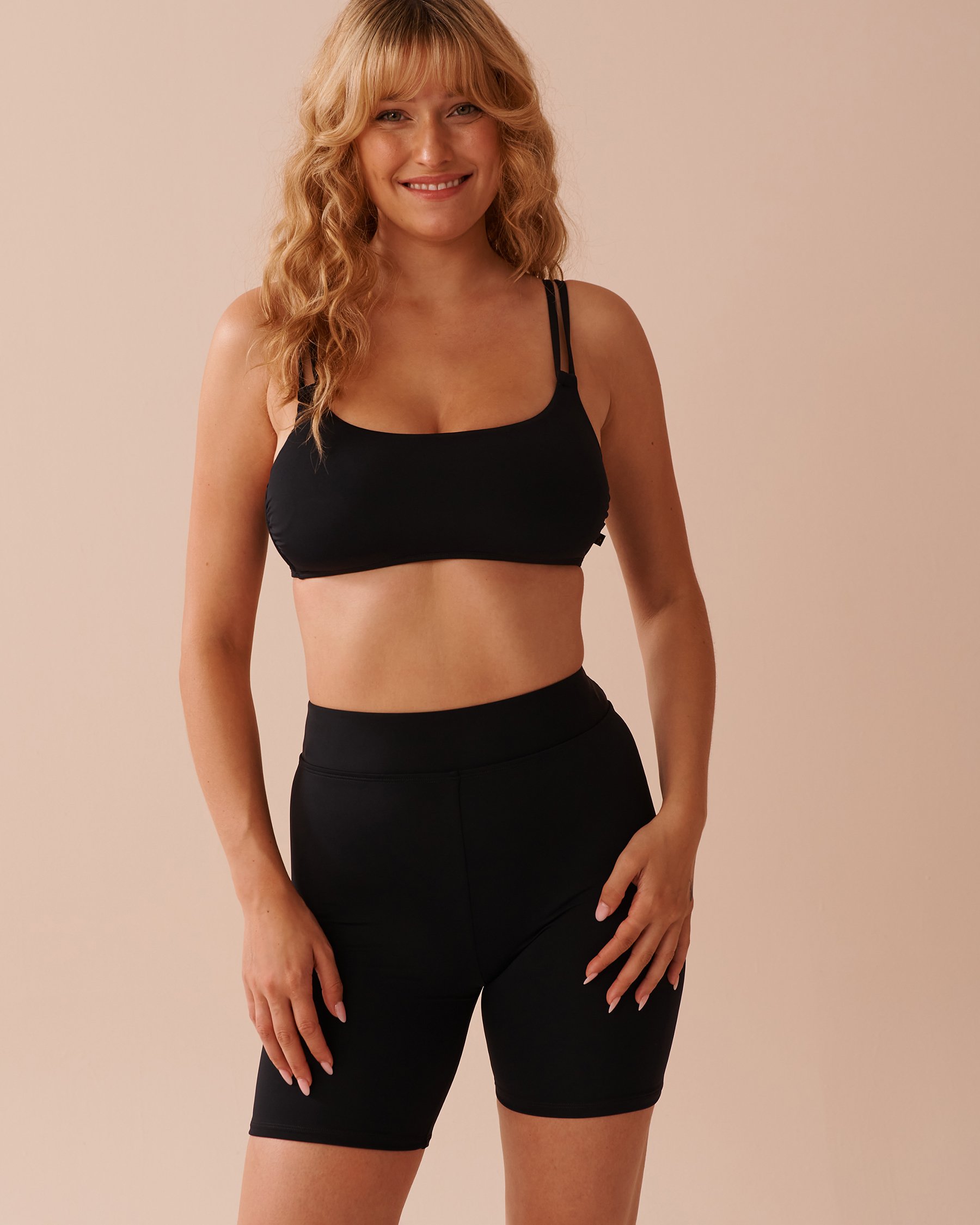 LA VIE EN ROSE AQUA BLACK High Waist Long Swim Shorts Black 70300636 - View3