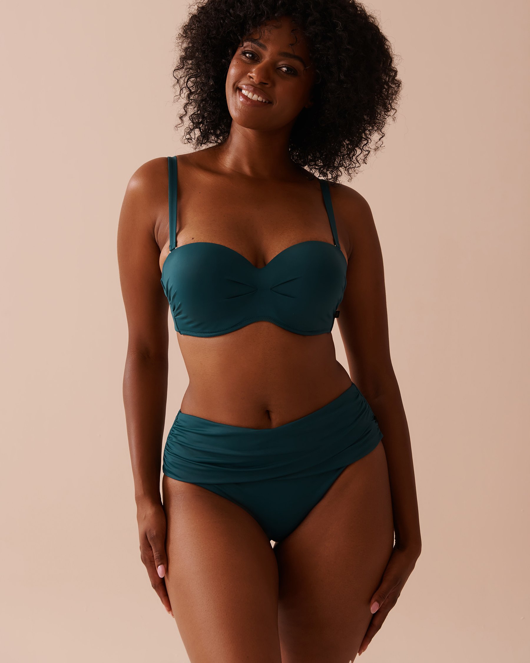 LA VIE EN ROSE AQUA DEEP TEAL Draped Mid Waist Bikini Bottom Deep Teal 70300656 - View3