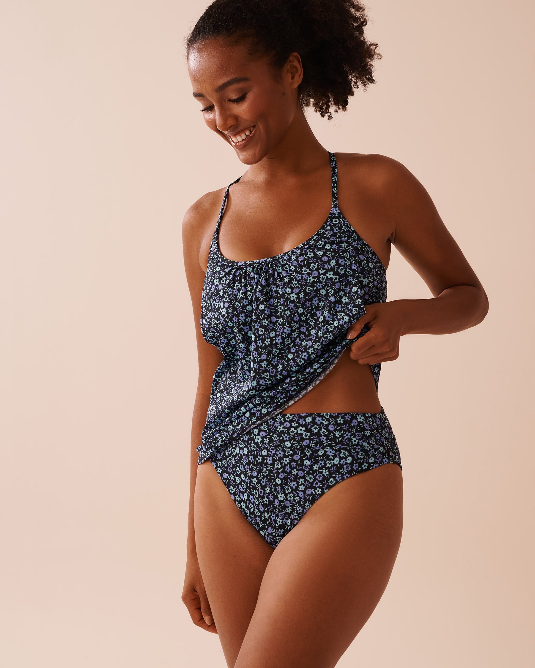 LA VIE EN ROSE AQUA PERIWINKLE FLOWERS Recycled Fibers Racerback Tankini Top Periwinkle Flowers 70100701 - View3