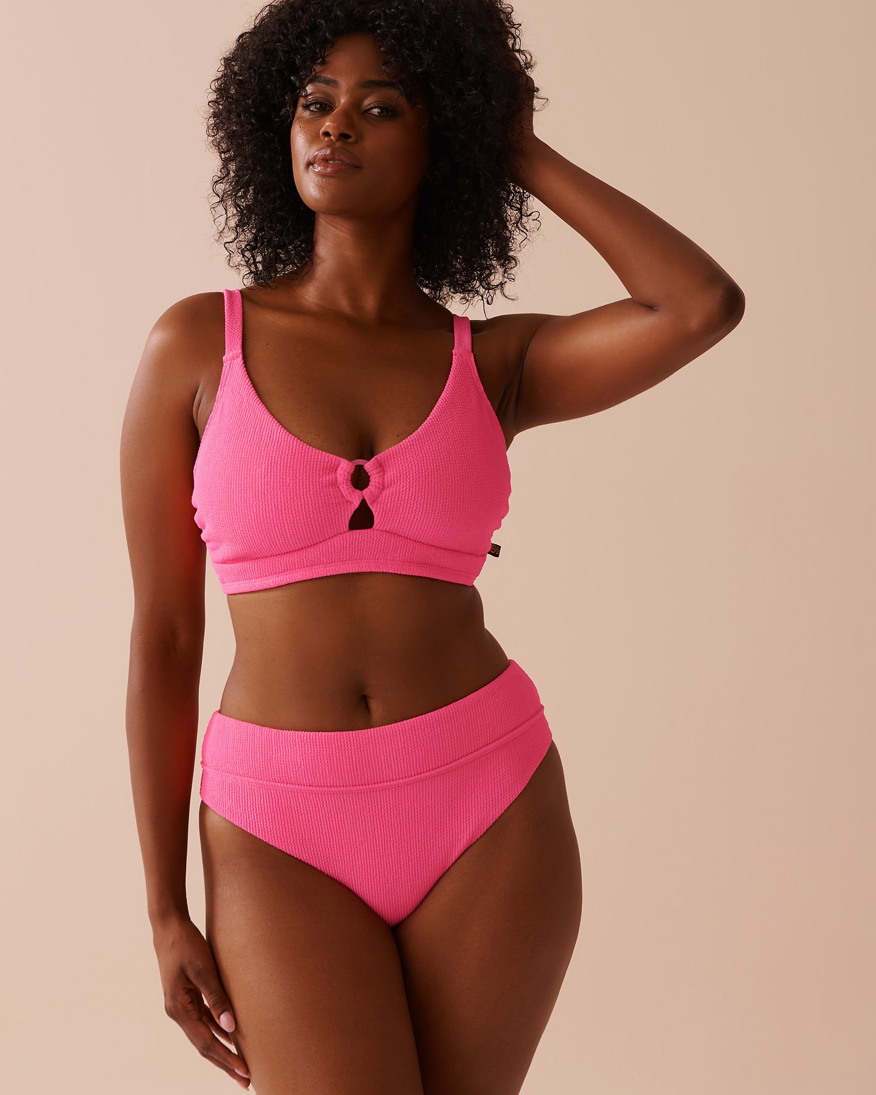 LA VIE EN ROSE AQUA Bas de bikini brésilien taille mi-haute texturé PINK POP Explosion de rose 70300648 - Voir3