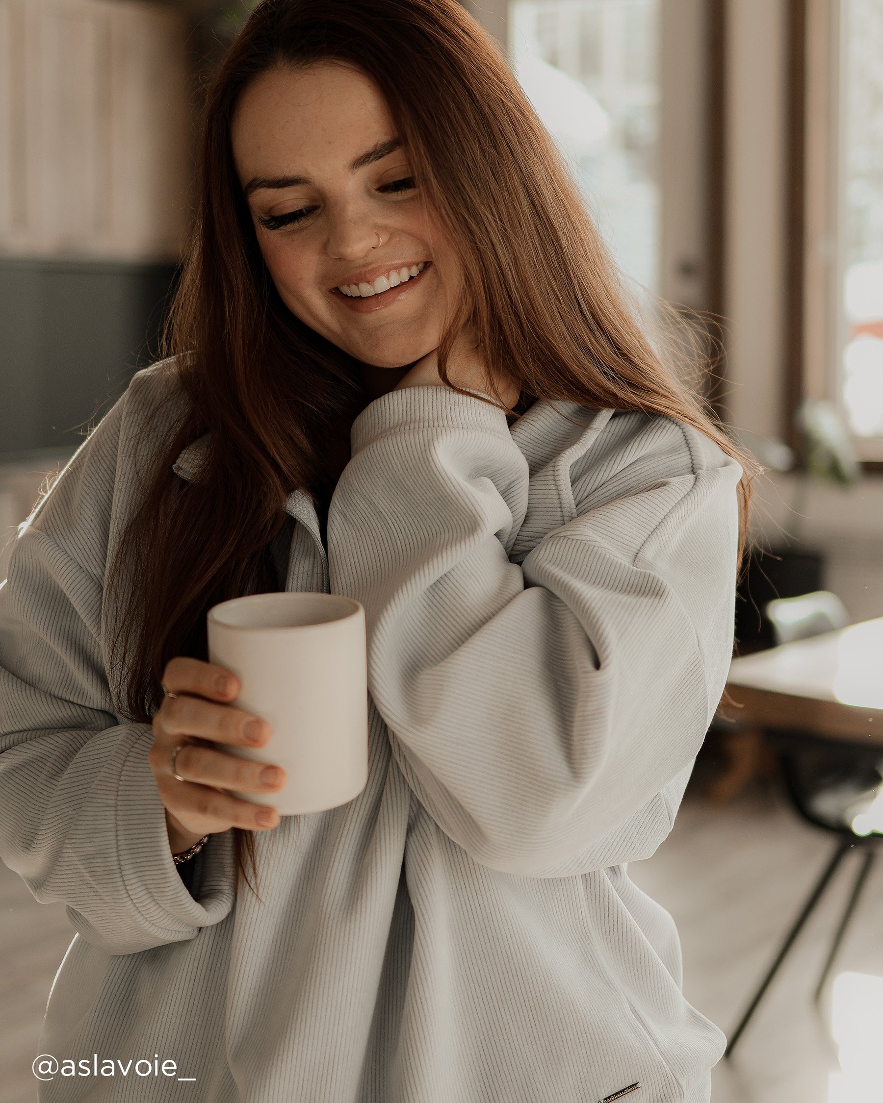 LA VIE EN ROSE Heavy Ribbed Half-zip Sweatshirt Icy Blue 50100098 - View5