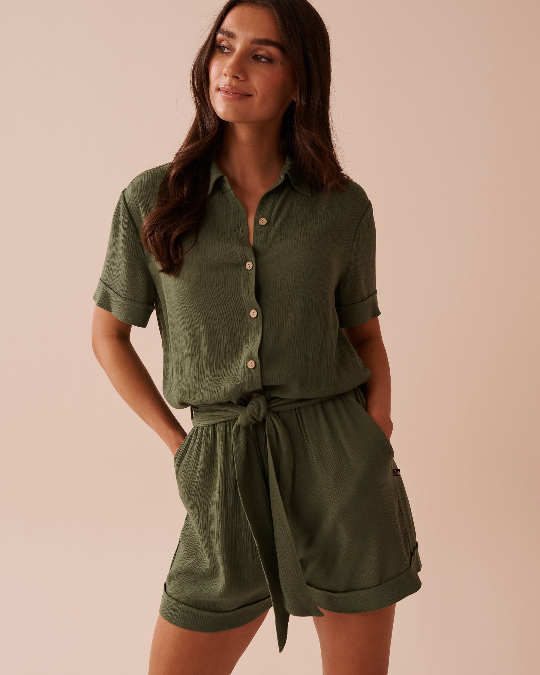 LA VIE EN ROSE AQUA Gauze Romper Olive Green 80300111 - View1