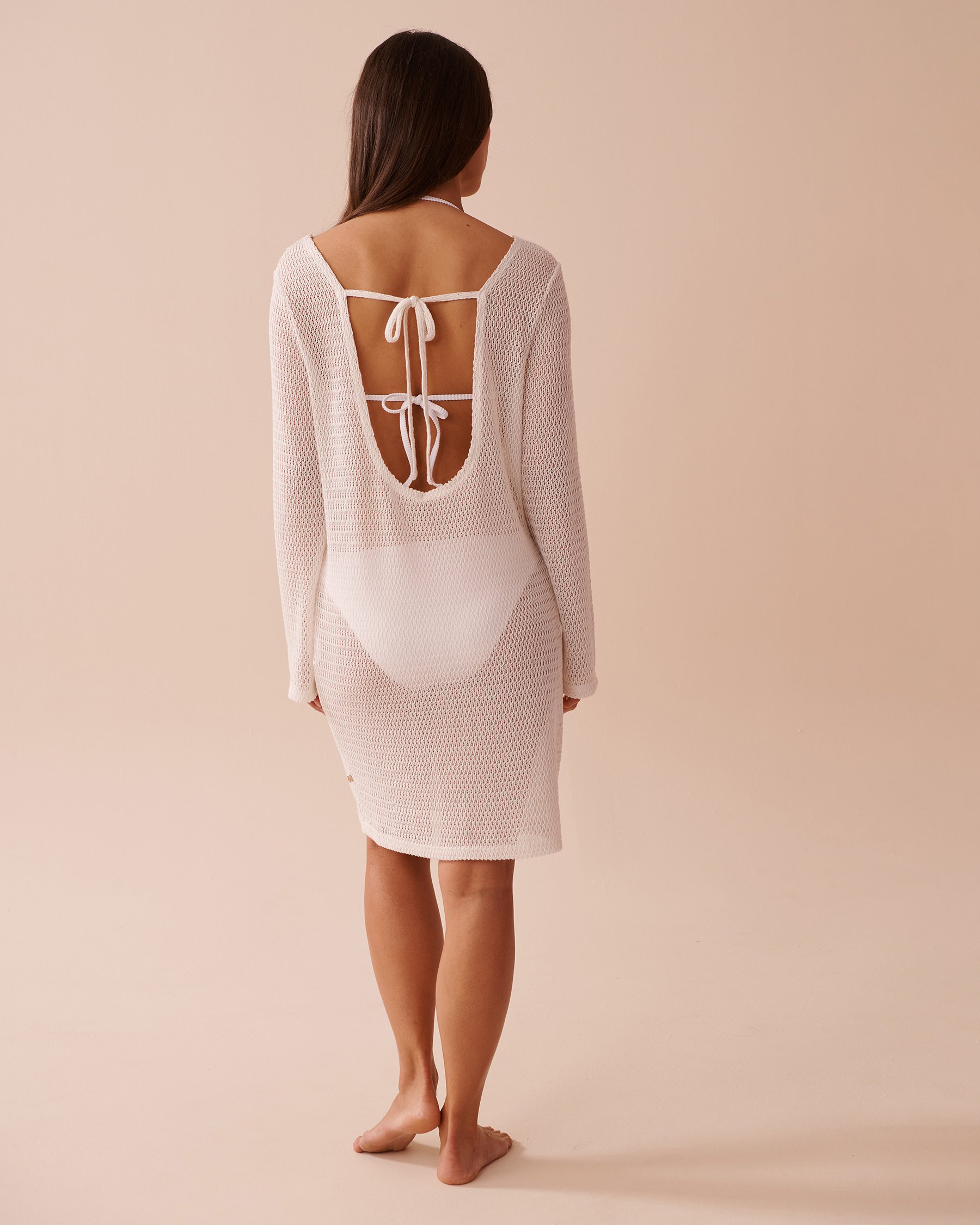 LA VIE EN ROSE AQUA Long Sleeve Crochet Tunic Coconut Milk 80400063 - View2