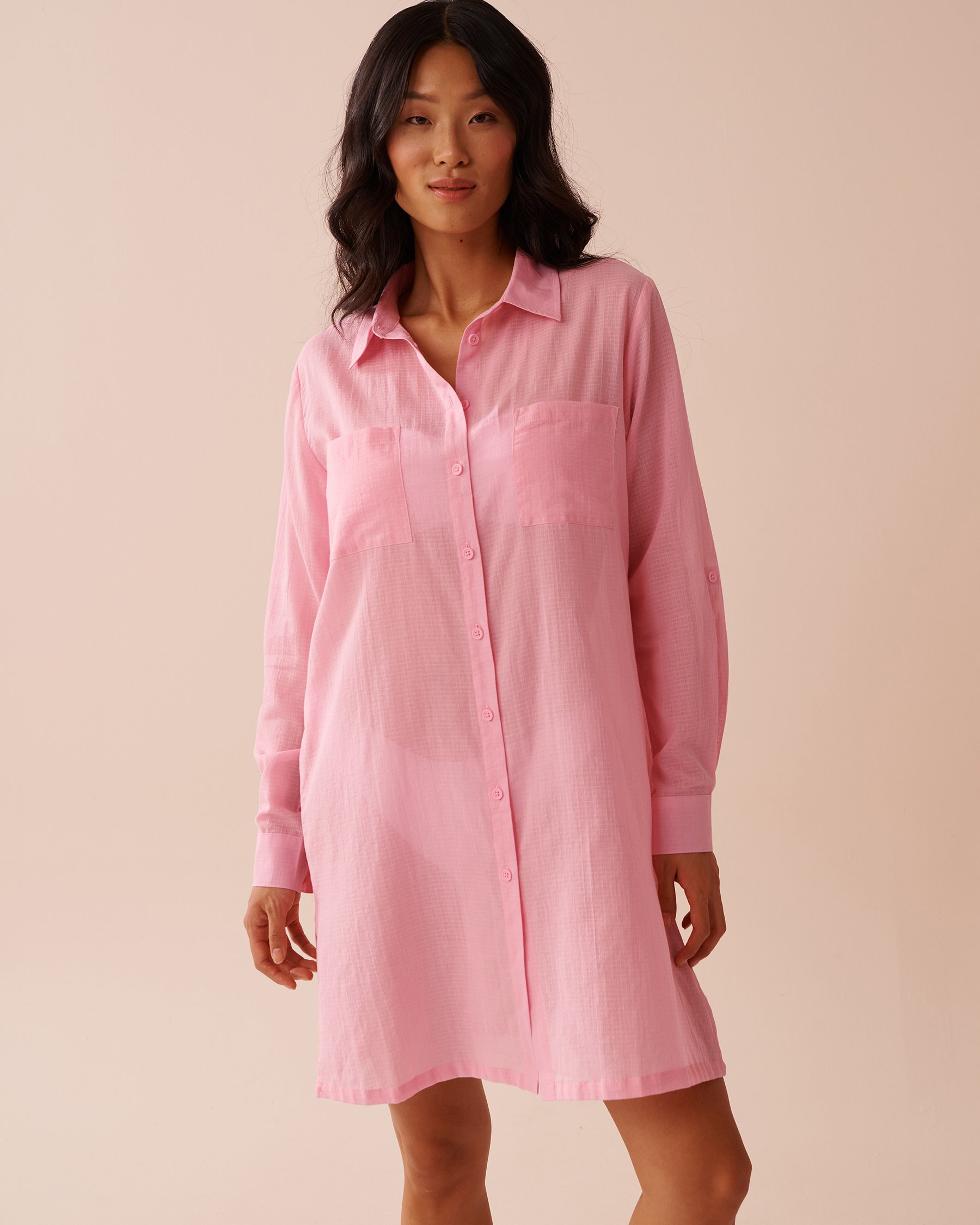 LA VIE EN ROSE AQUA Cotton Long Shirt Pink 80400064 - View1