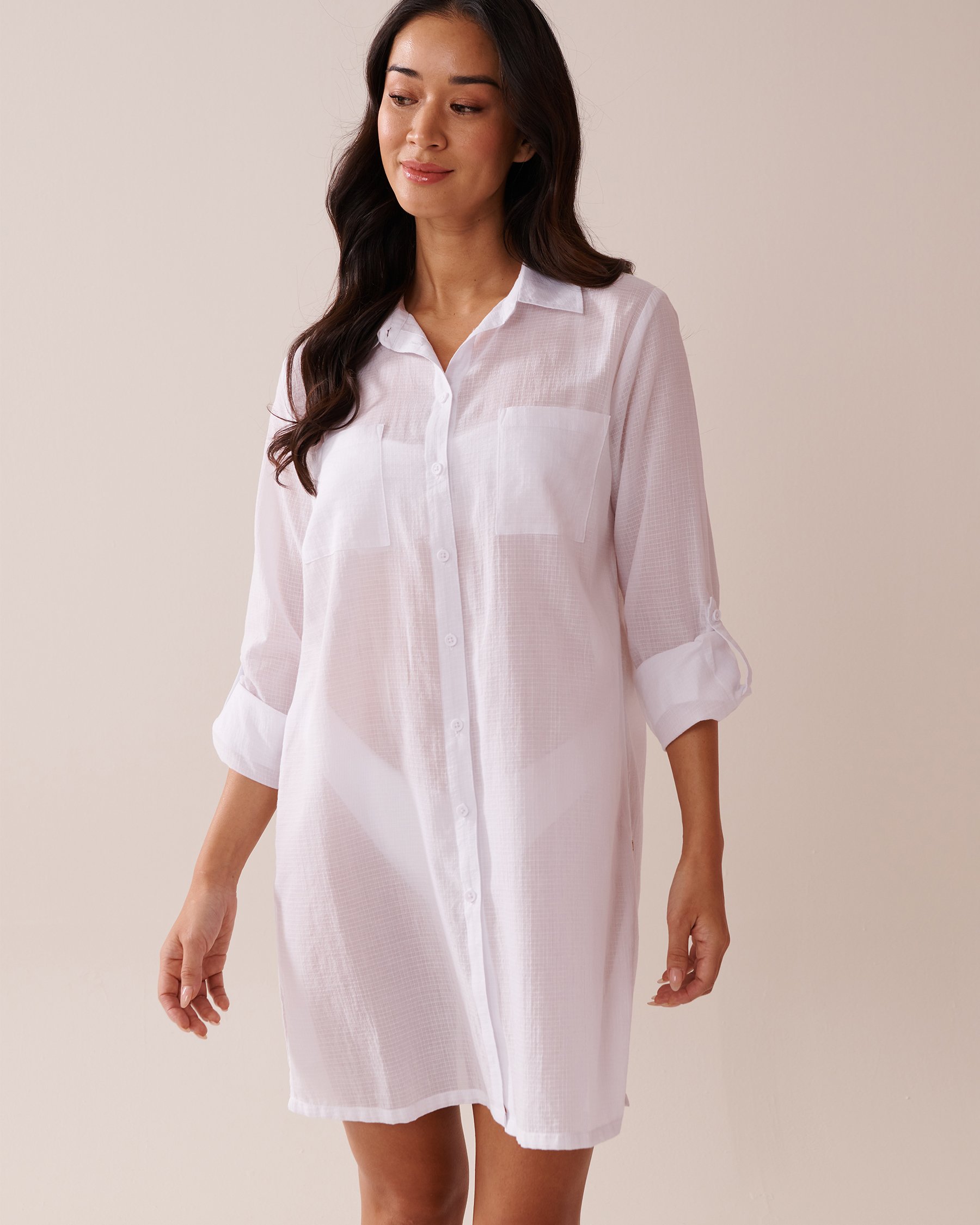 LA VIE EN ROSE AQUA Cotton Long Shirt White 80400064 - View2