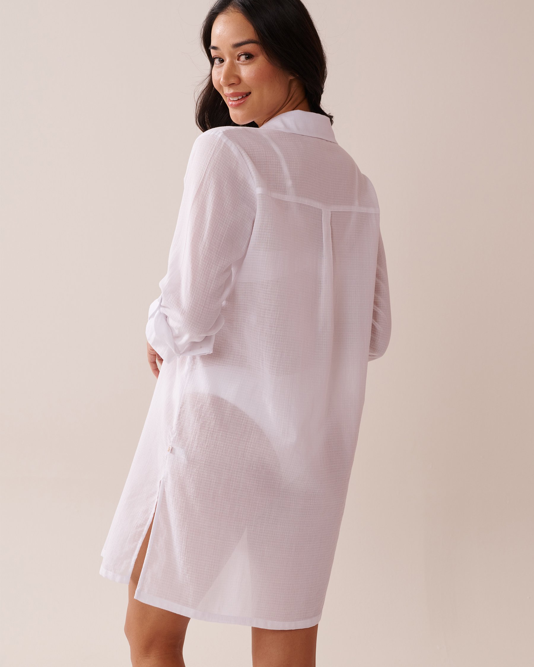 LA VIE EN ROSE AQUA Cotton Long Shirt White 80400064 - View3