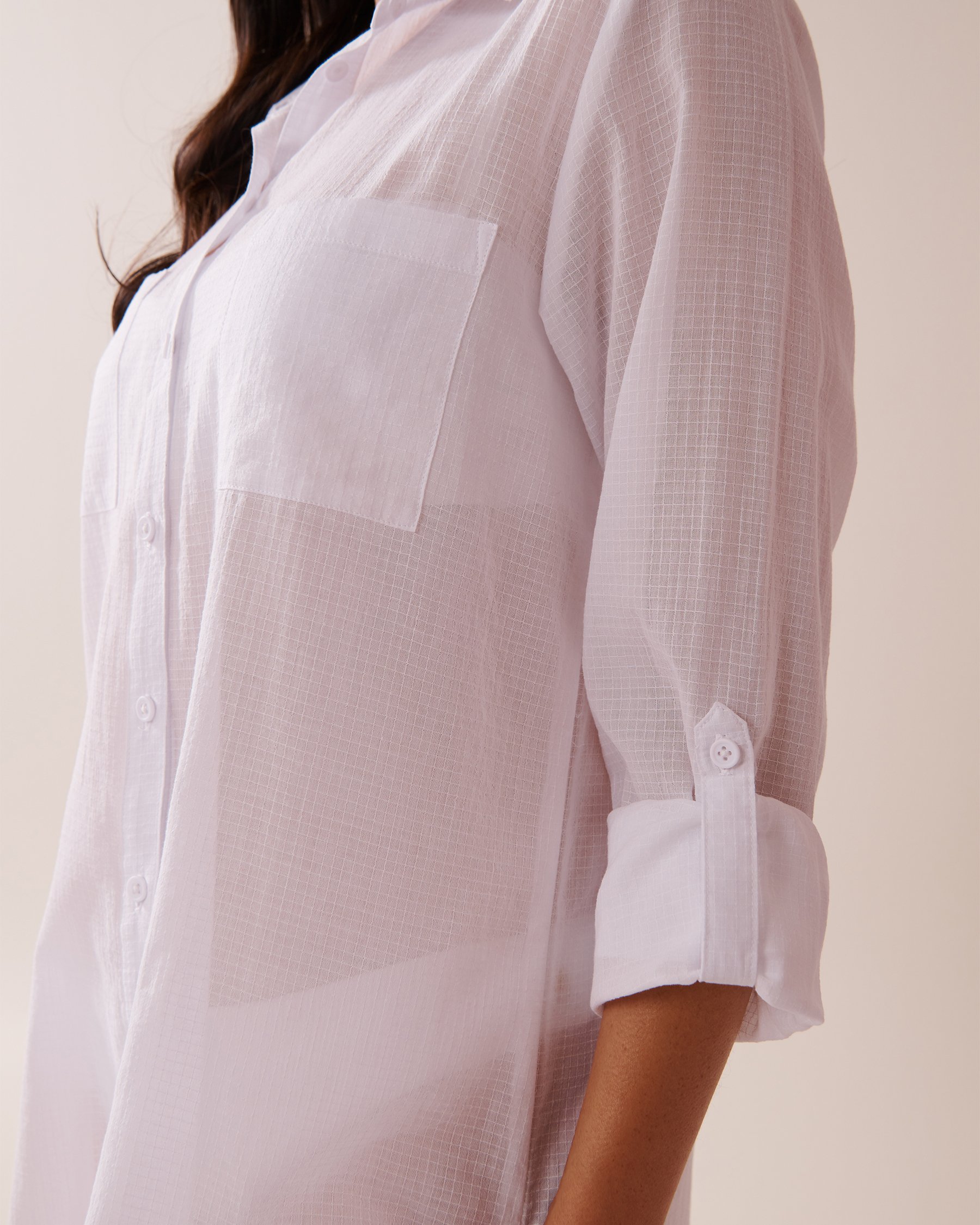 LA VIE EN ROSE AQUA Cotton Long Shirt White 80400064 - View4