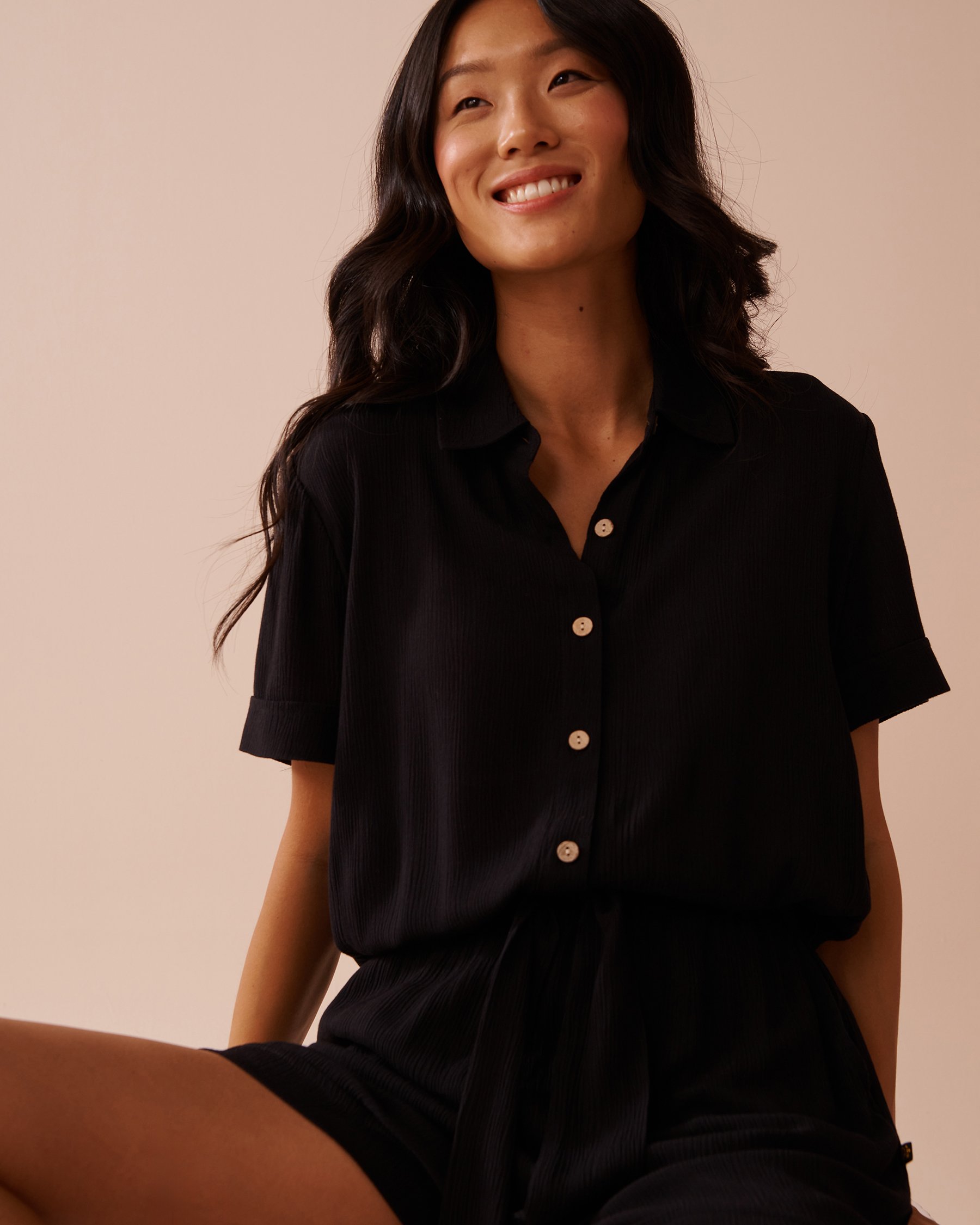 LA VIE EN ROSE AQUA Gauze Romper Black 80300111 - View3