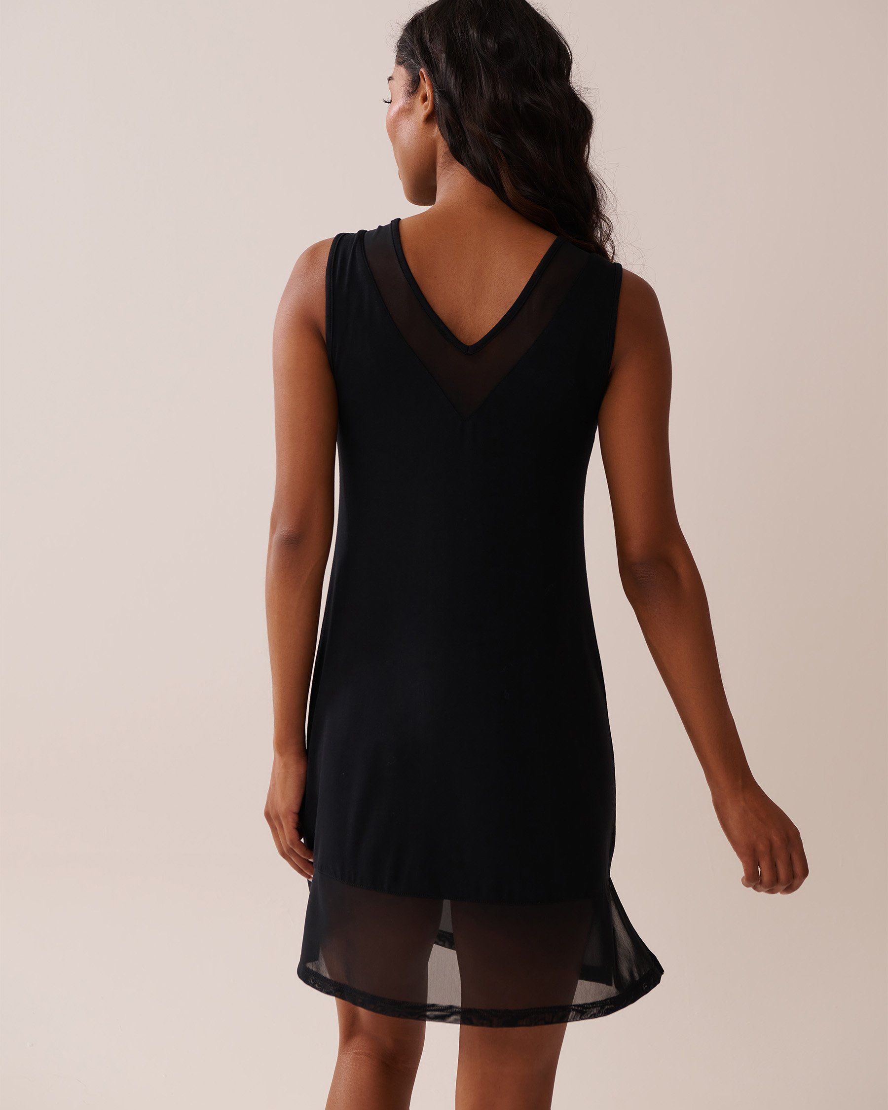 LA VIE EN ROSE AQUA Recycled Fibers Short Sleeveless Dress with Mesh Inserts Black 80300108 - View2