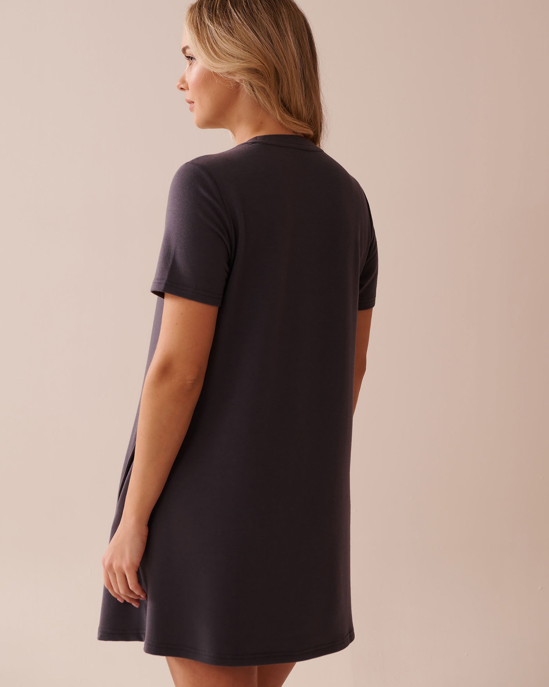 LA VIE EN ROSE French Terry Short Sleeve Dress Anthracite 50400043 - View2