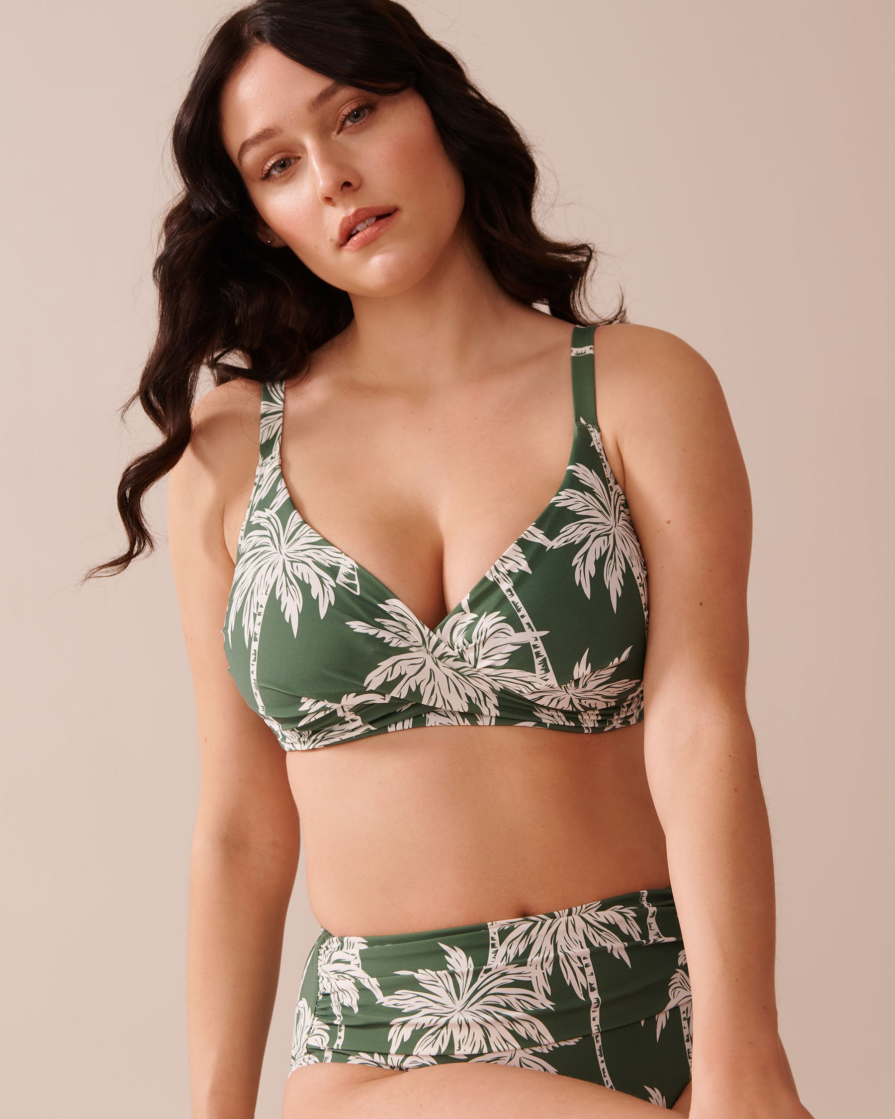 LA VIE EN ROSE AQUA Haut de bikini bralette bonnet D KHAKI PALM Palmiers kaki 70200175 - Voir4