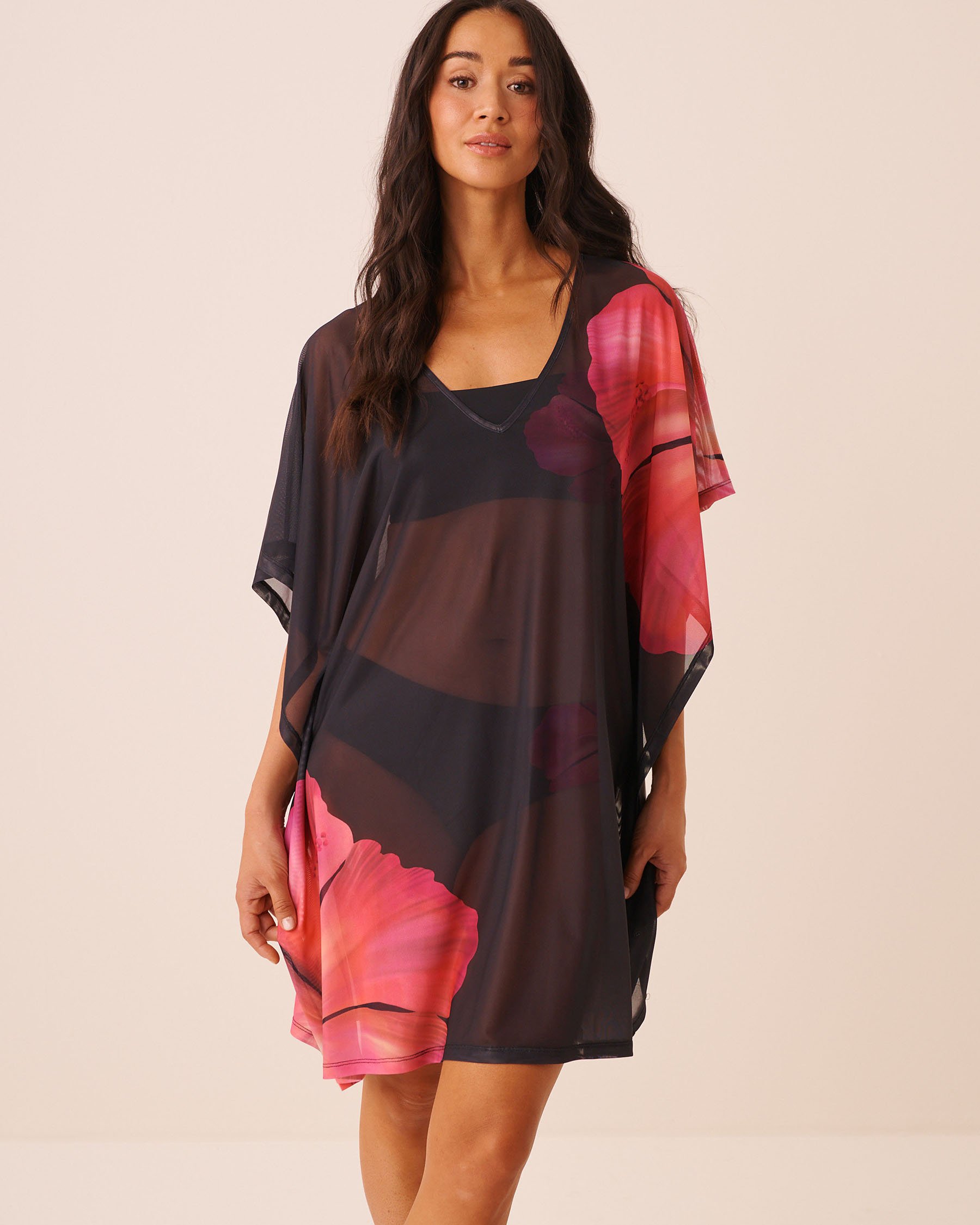 LA VIE EN ROSE AQUA Caftan en résille Hibiscus 80400082 - Voir1