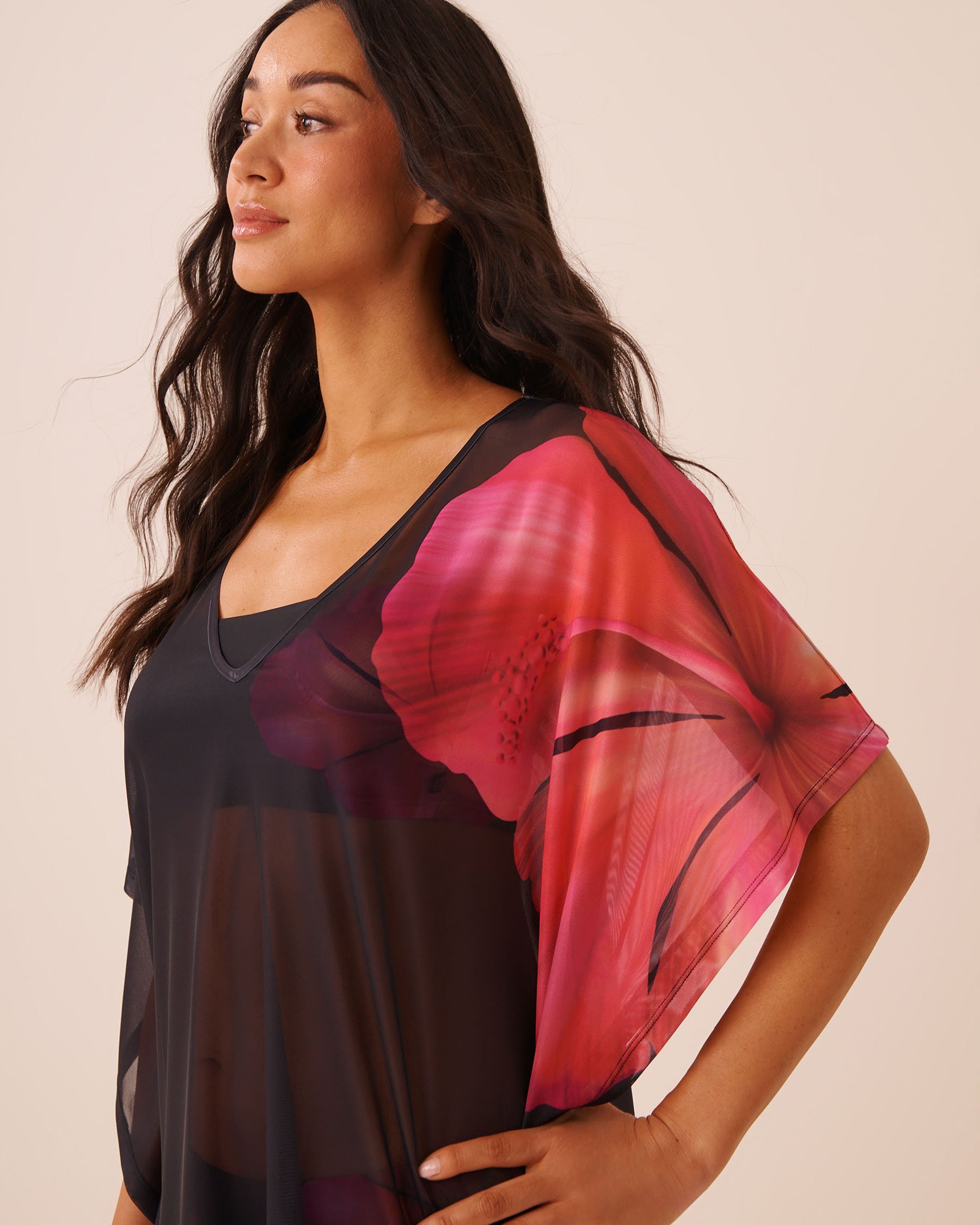LA VIE EN ROSE AQUA Caftan en résille Hibiscus 80400082 - Voir3