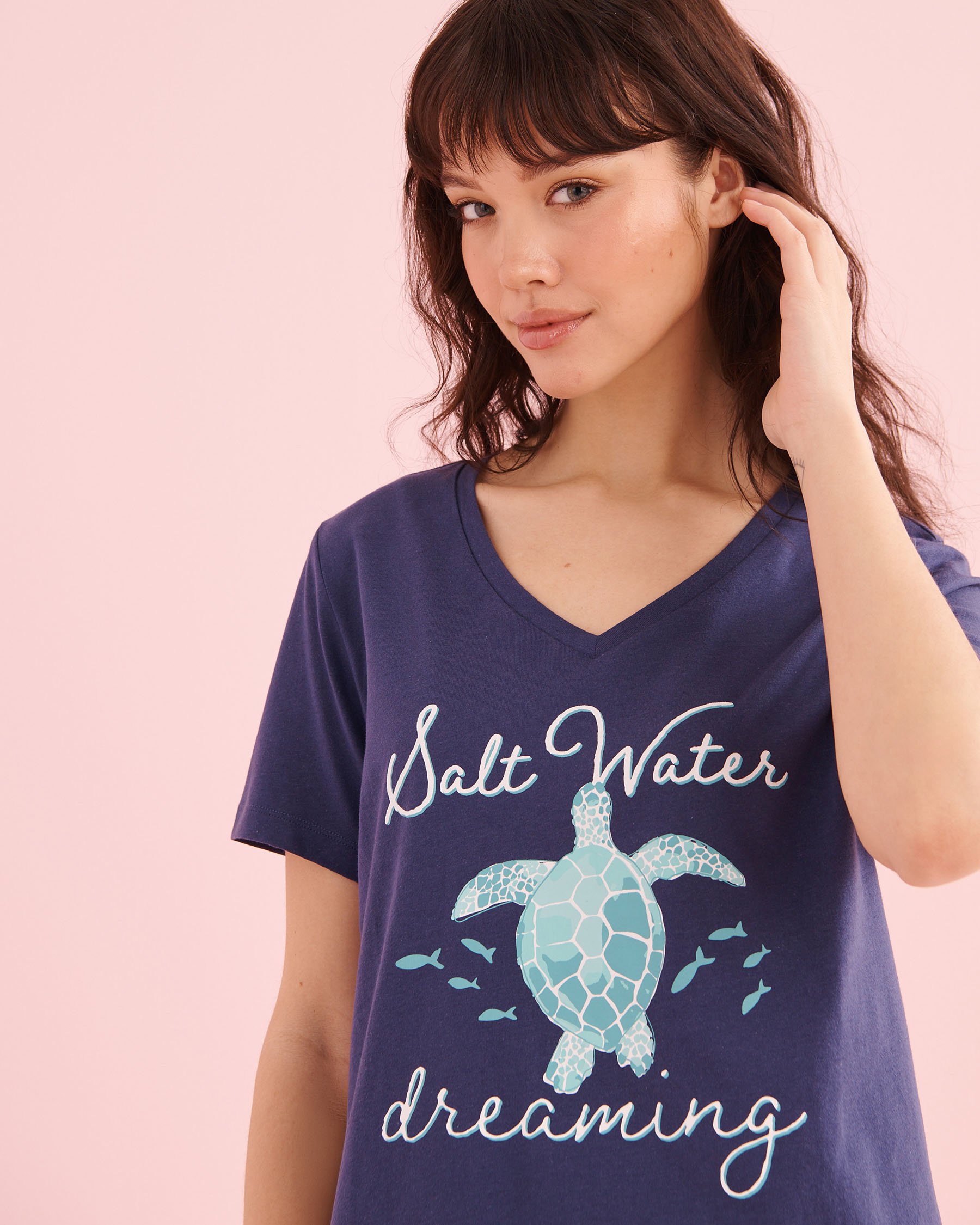 LA VIE EN ROSE Ensemble pyjama t-shirt et capri en coton imprimé tortue de mer Bleu marine 40400097 - View3
