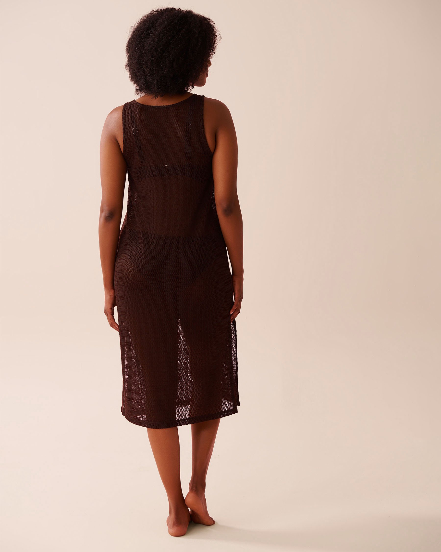 LA VIE EN ROSE AQUA Fine Crochet Midi Dress Chocolate 80300126 - View2