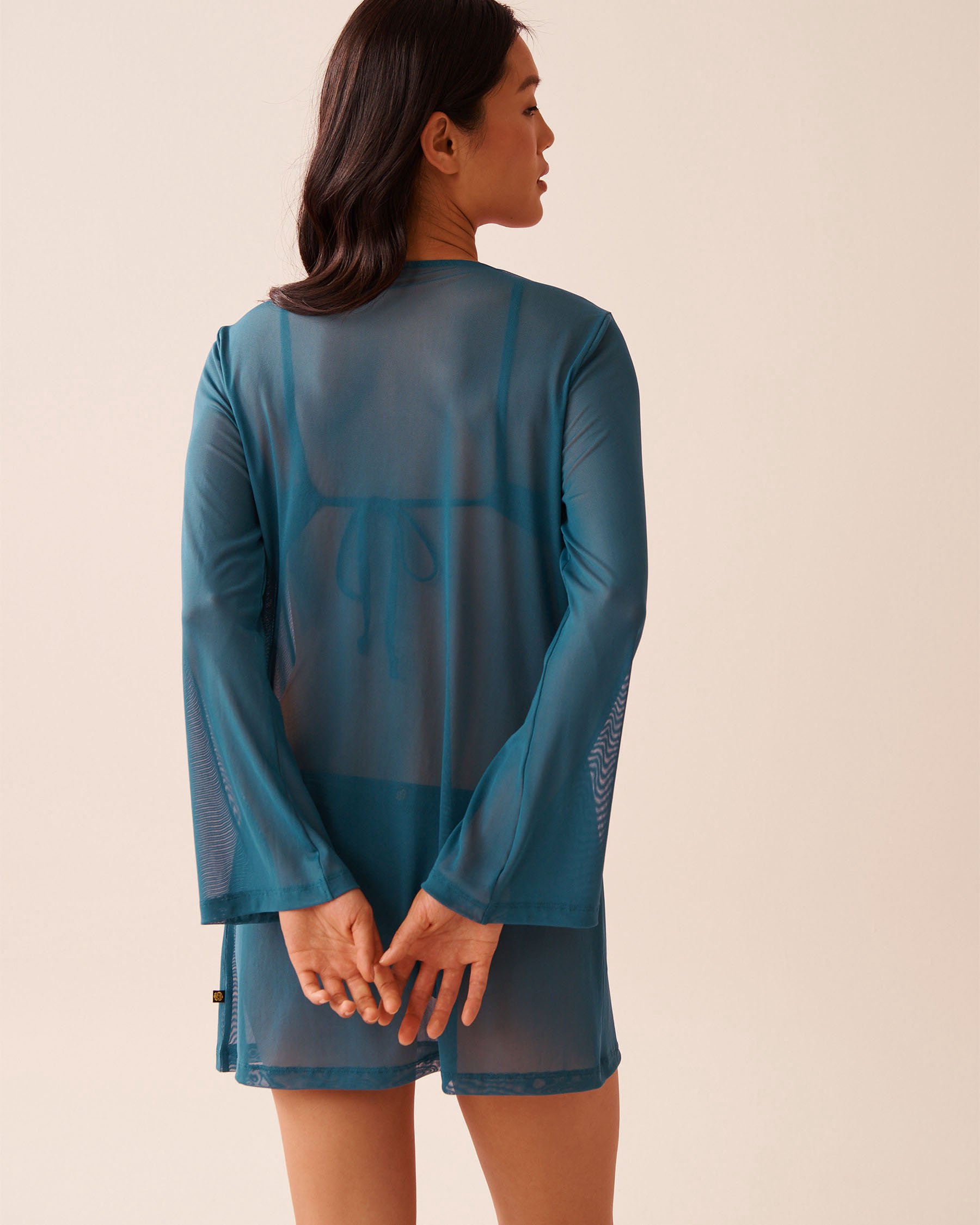 LA VIE EN ROSE AQUA Long Sleeve Mesh Tunic Deep Water 80400079 - View2