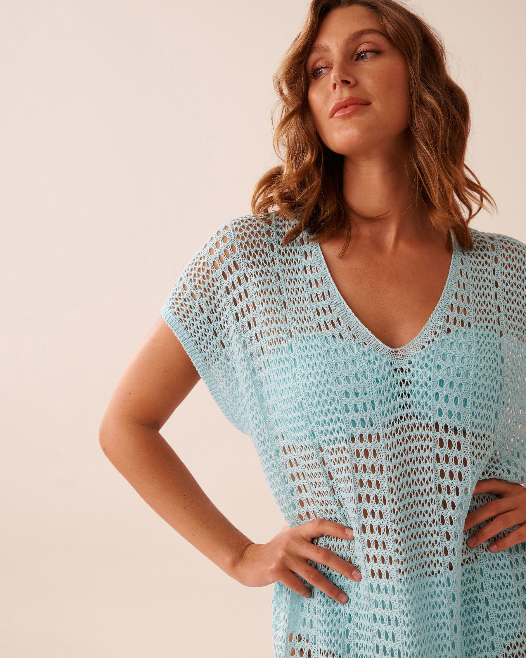 LA VIE EN ROSE AQUA Tunique manches courtes en crochet Mer des Caraïbes 80400076 - View3