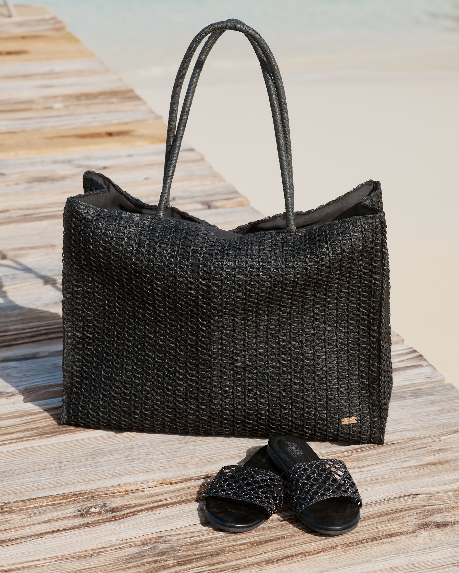 LA VIE EN ROSE AQUA Sac fourre-tout en paille Noir 80500124 - Voir1